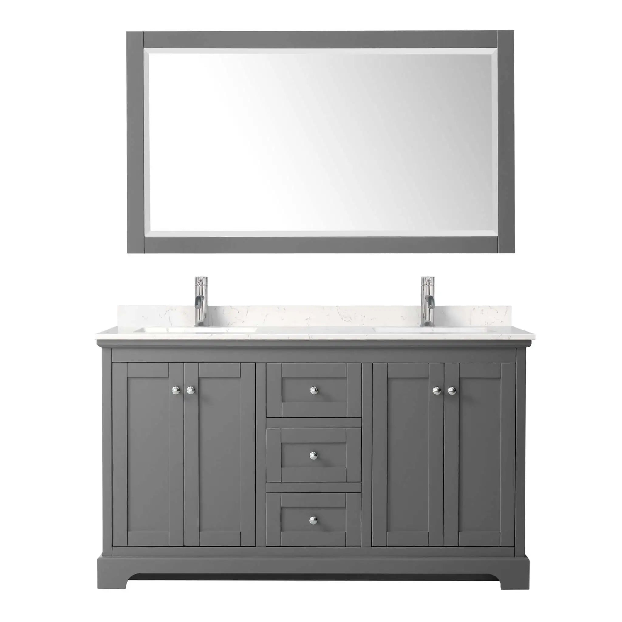 60" Avery Double Bathroom Vanity in Dark Gray with Polished Chrome Trim & 58" Mirror by Wyndham
