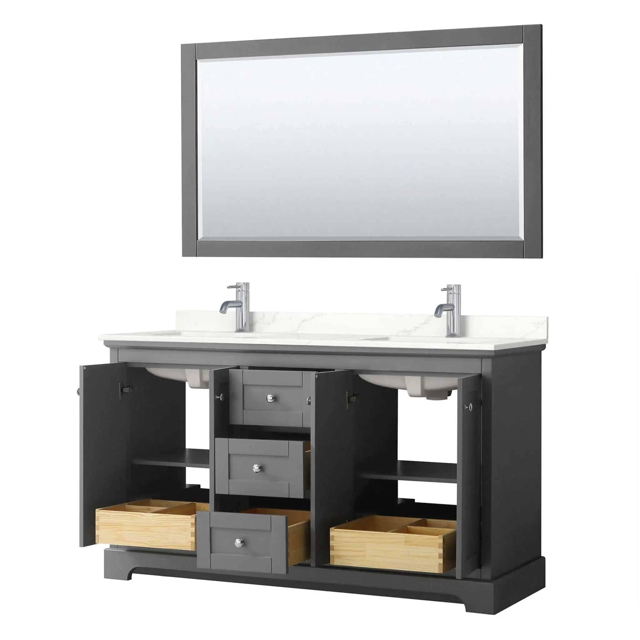 60" Avery Double Bathroom Vanity in Dark Gray with Polished Chrome Trim & 58" Mirror by Wyndham