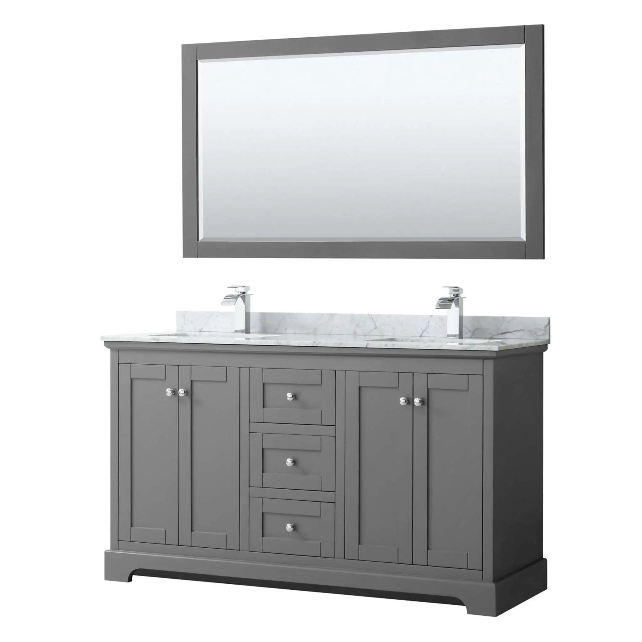60" Avery Double Bathroom Vanity in Dark Gray with Polished Chrome Trim & 58" Mirror by Wyndham