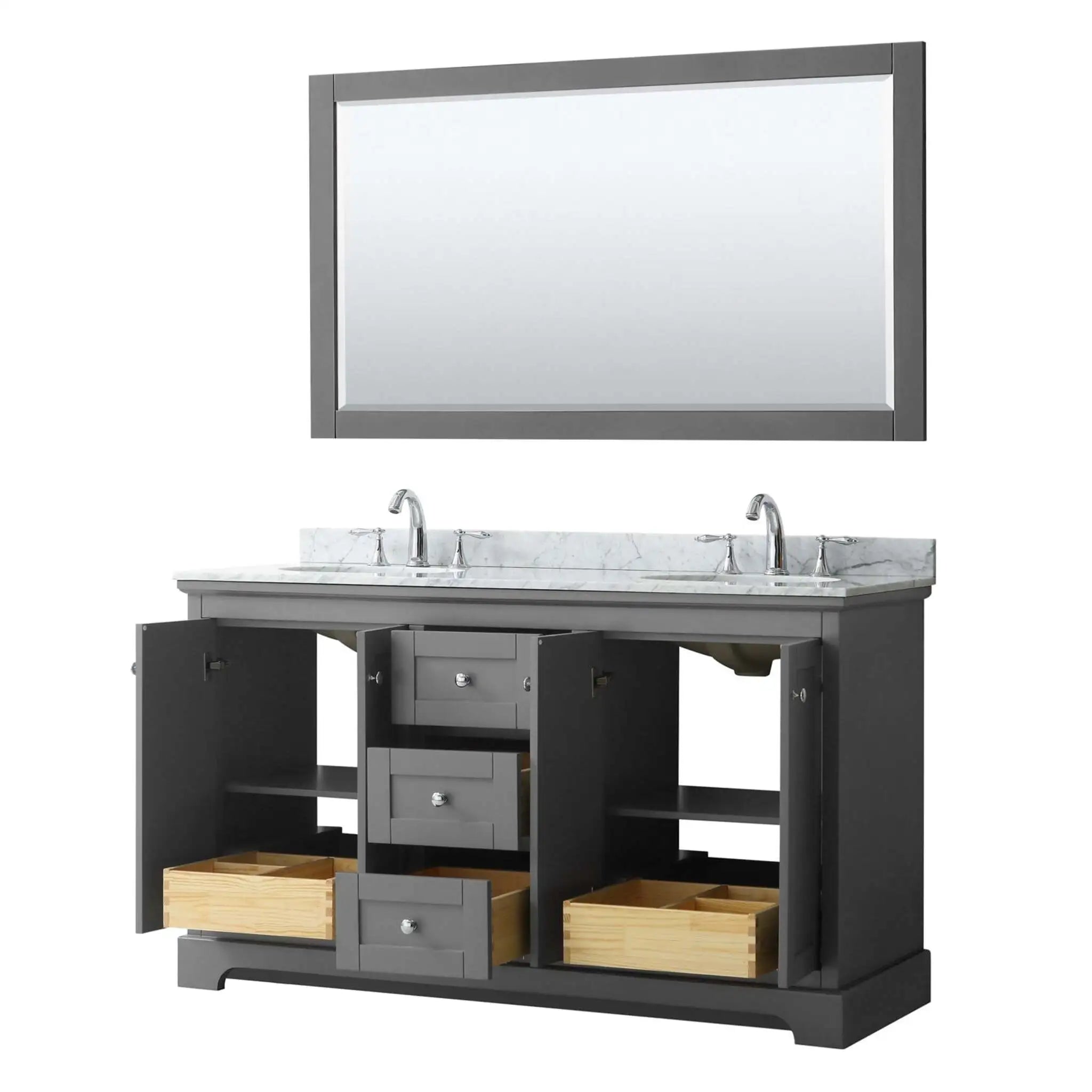 60" Avery Double Bathroom Vanity in Dark Gray with Polished Chrome Trim & 58" Mirror by Wyndham