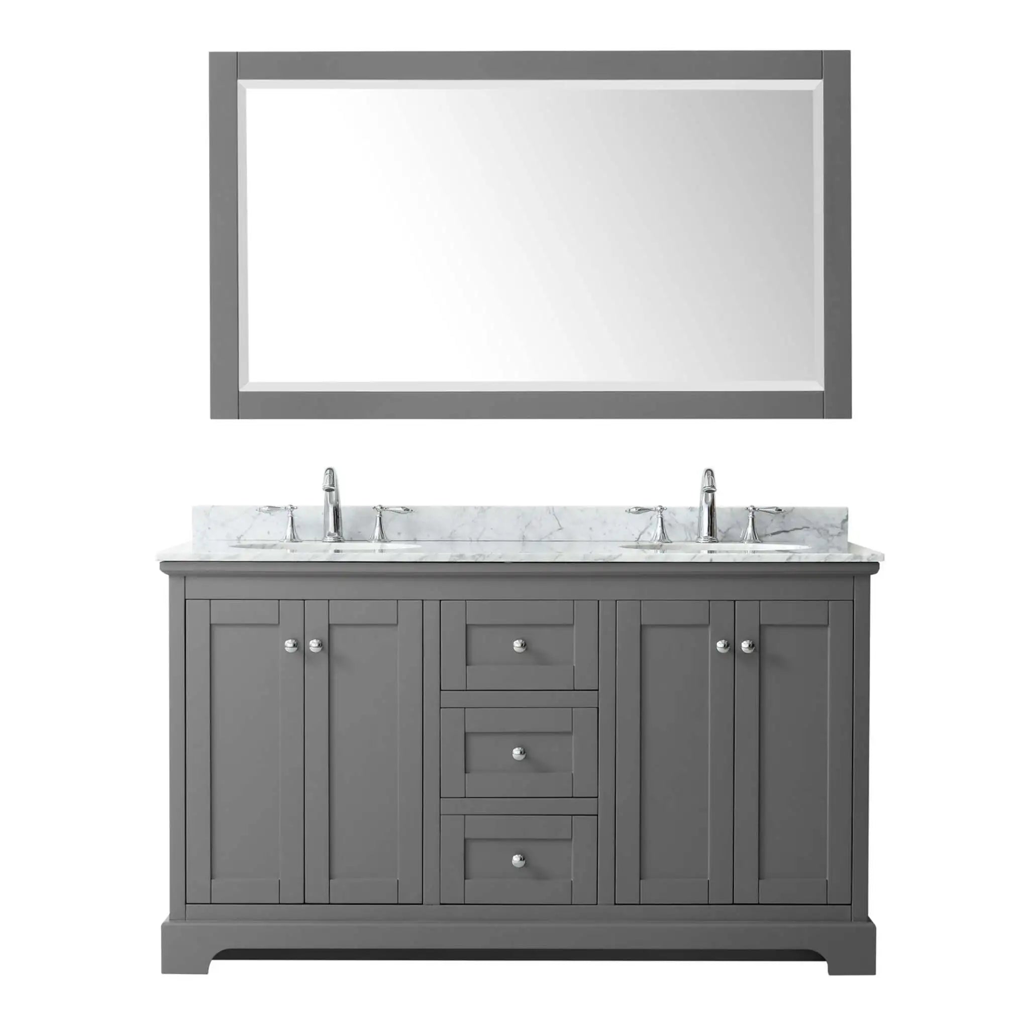 60" Avery Double Bathroom Vanity in Dark Gray with Polished Chrome Trim & 58" Mirror by Wyndham