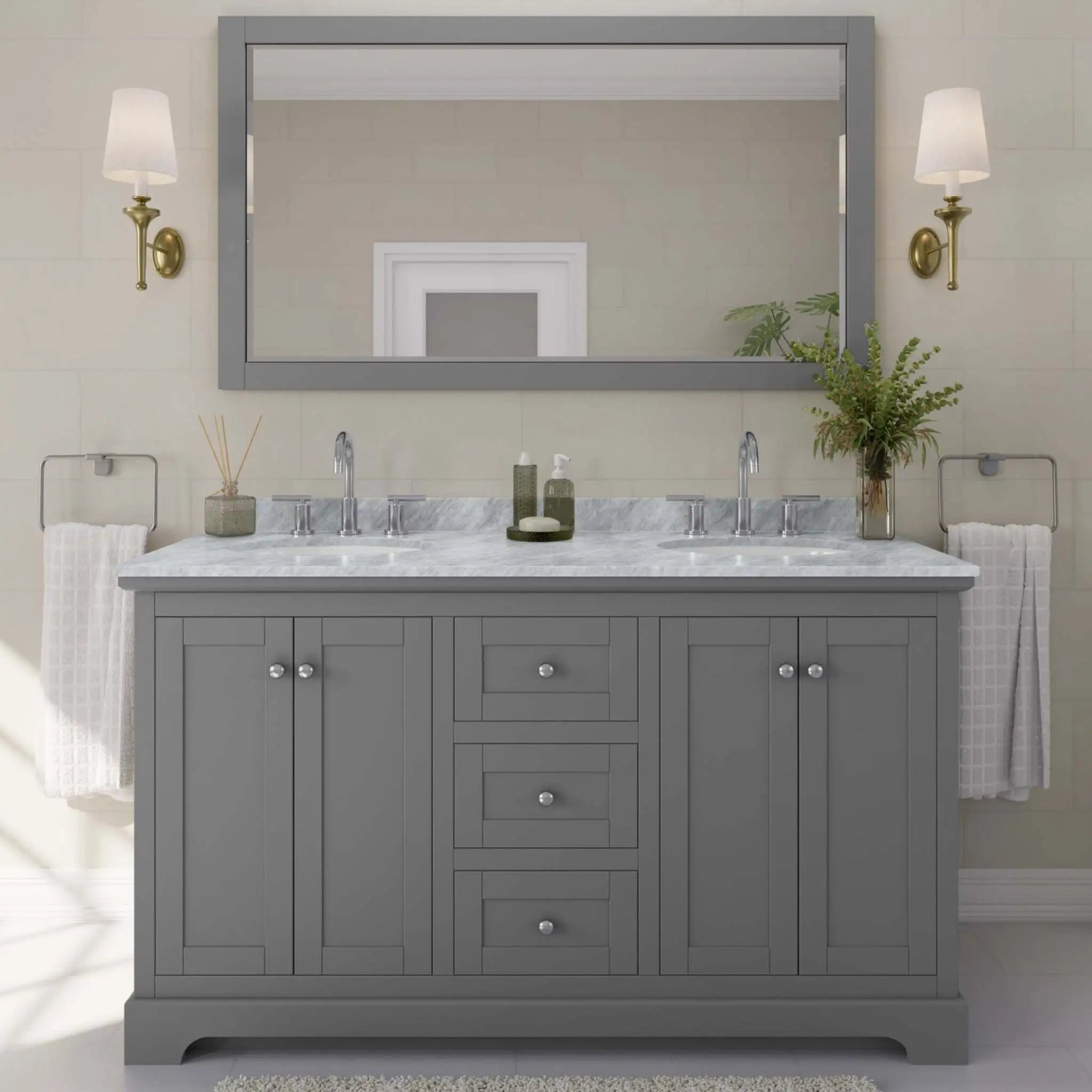 60" Avery Double Bathroom Vanity in Dark Gray with Polished Chrome Trim & 58" Mirror by Wyndham