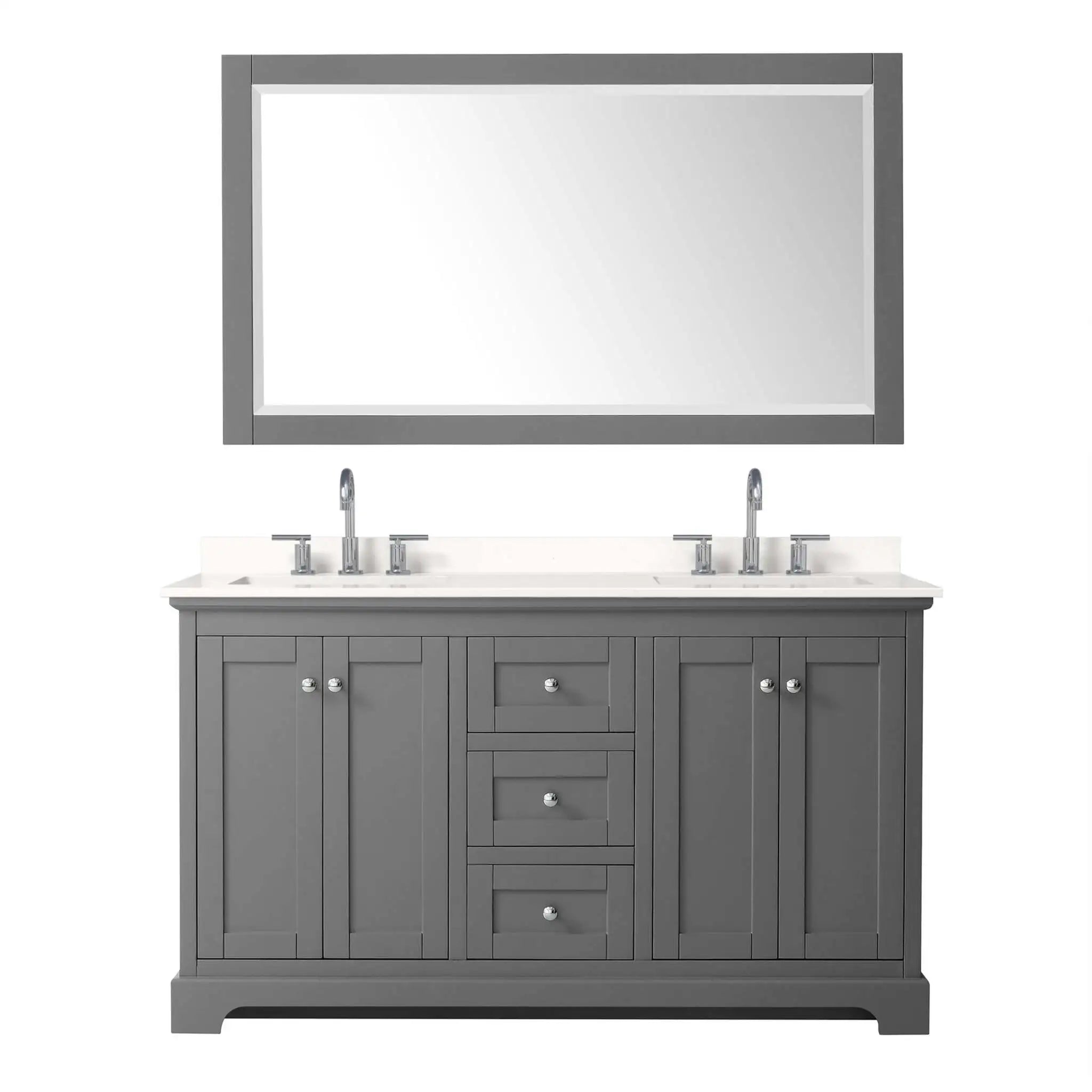 60" Avery Double Bathroom Vanity in Dark Gray with Polished Chrome Trim & 58" Mirror by Wyndham