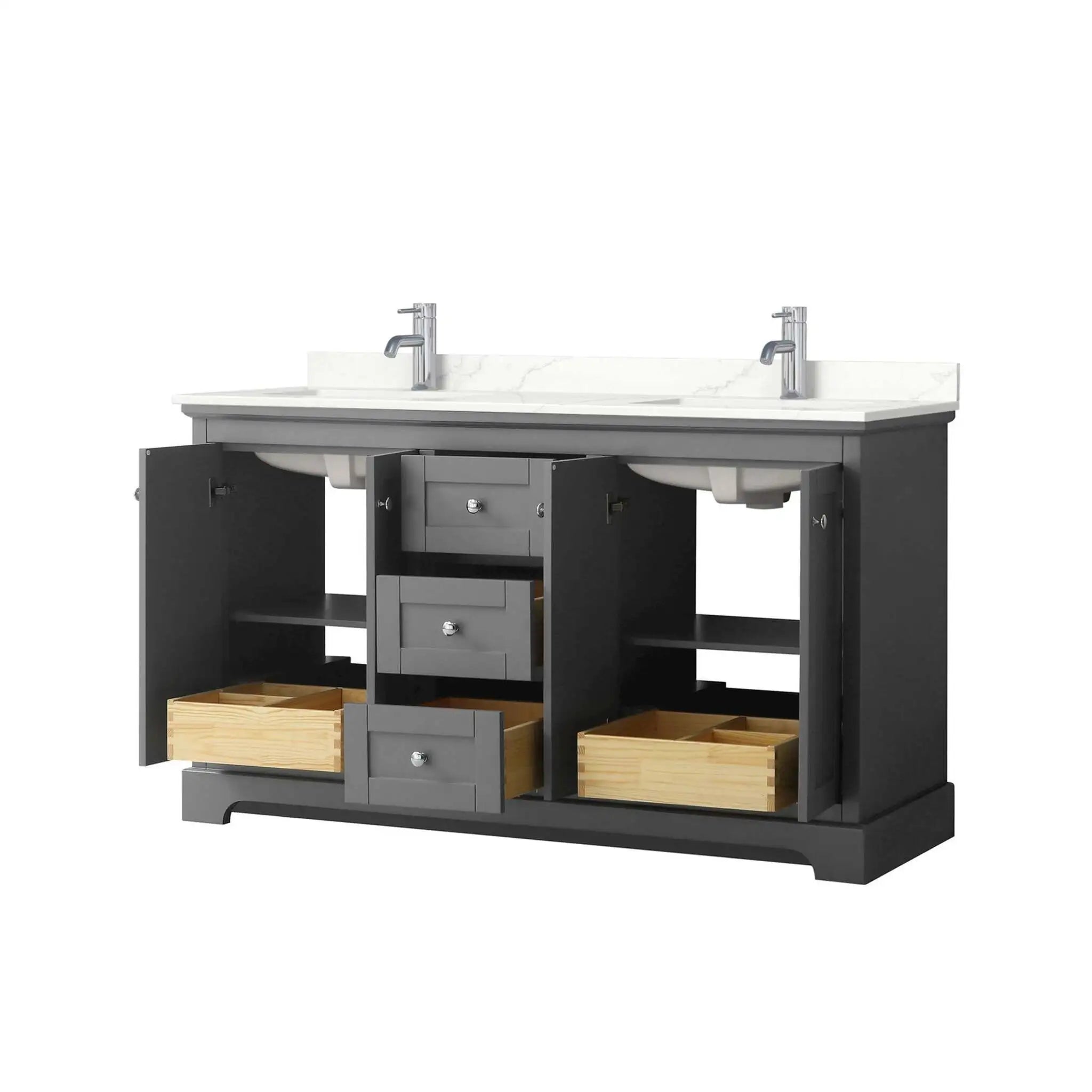 60" Avery Double Bathroom Vanity in Dark Gray with Polished Chrome Trim by Wyndham