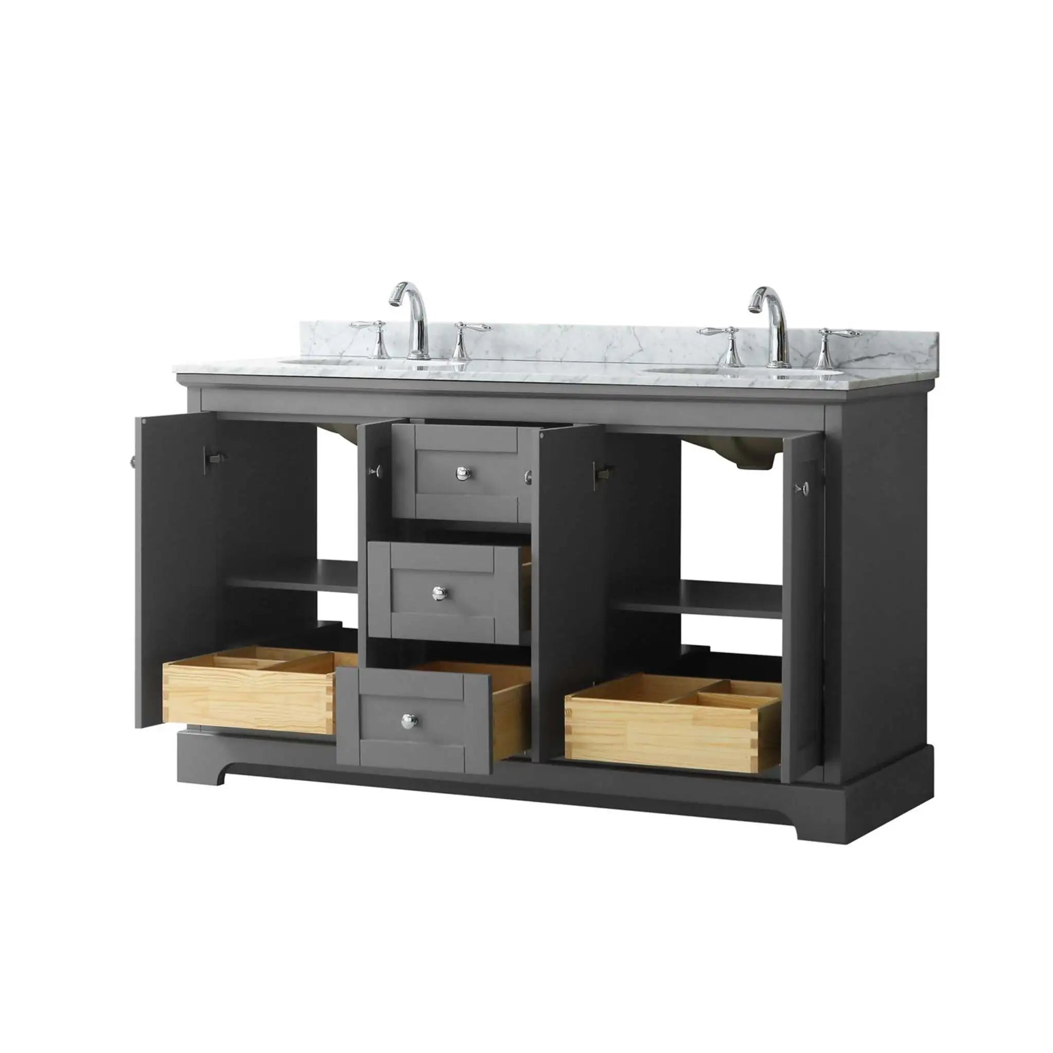 60" Avery Double Bathroom Vanity in Dark Gray with Polished Chrome Trim by Wyndham