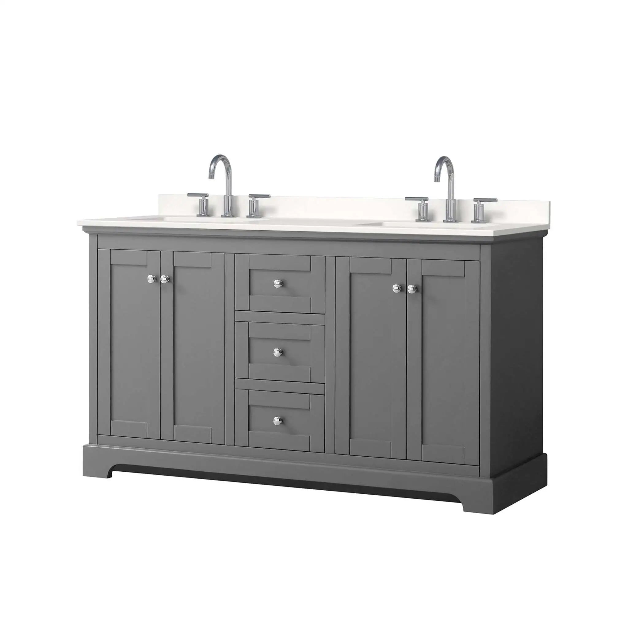 60" Avery Double Bathroom Vanity in Dark Gray with Polished Chrome Trim by Wyndham