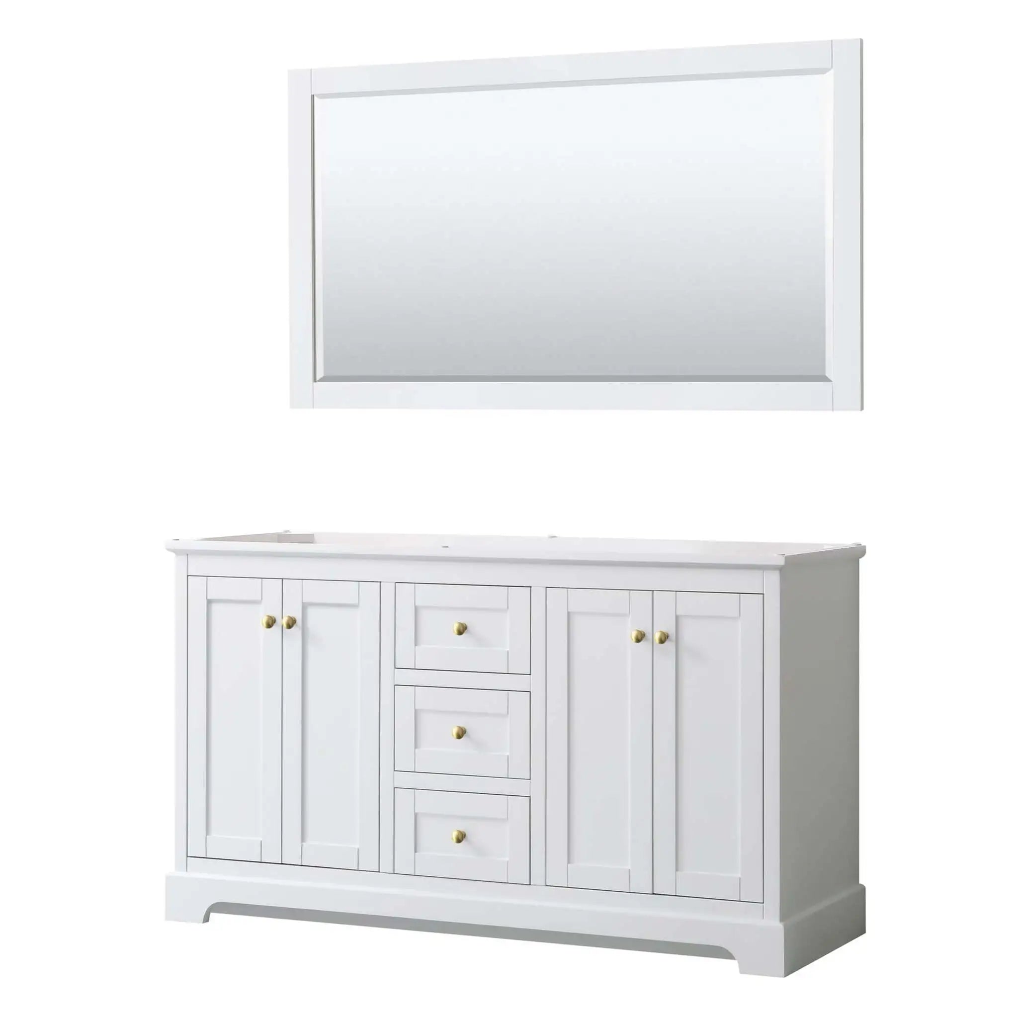 60" Avery Double Bathroom Vanity in White with Brushed Gold Trim & 58" Mirror by Wyndham