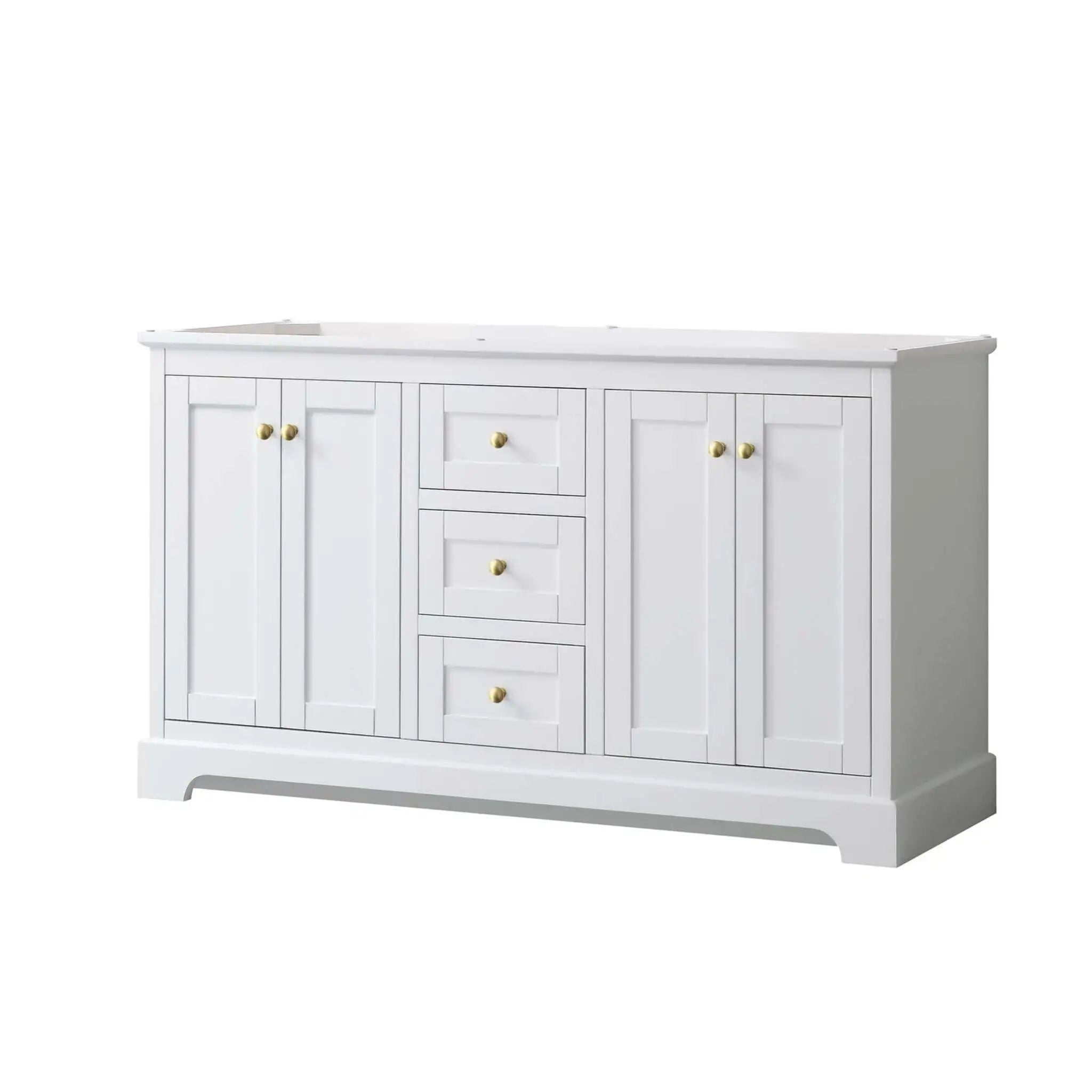 60" Avery Double Bathroom Vanity in White with Brushed Gold Trim by Wyndham