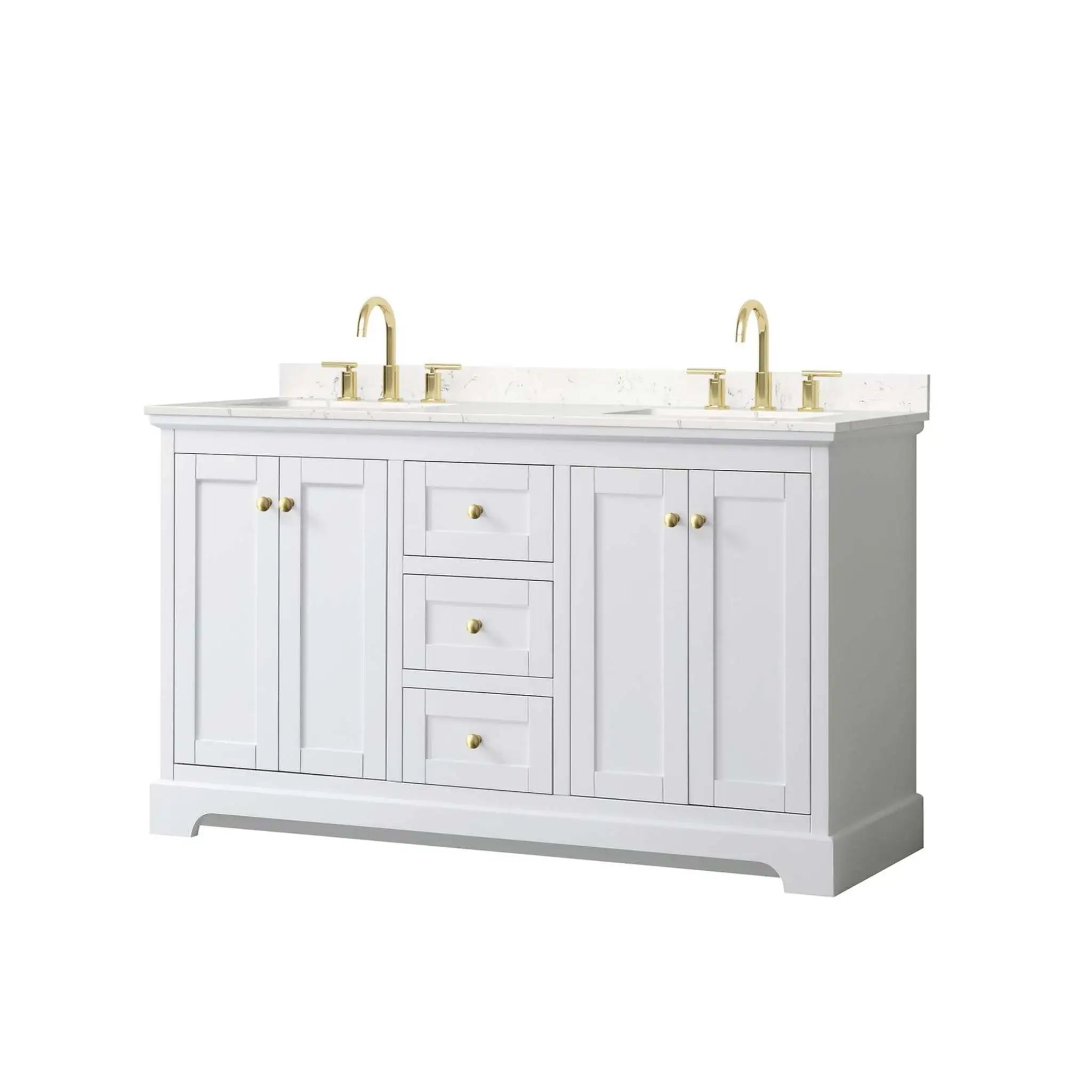 60" Avery Double Bathroom Vanity in White with Brushed Gold Trim by Wyndham
