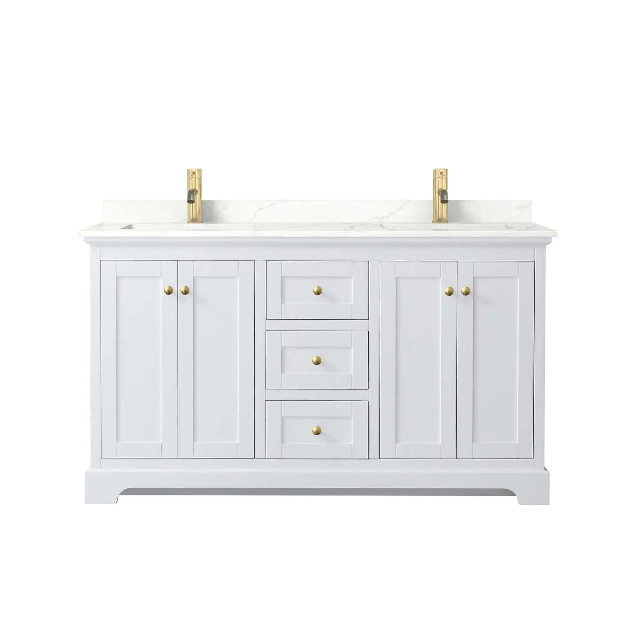 60" Avery Double Bathroom Vanity in White with Brushed Gold Trim by Wyndham