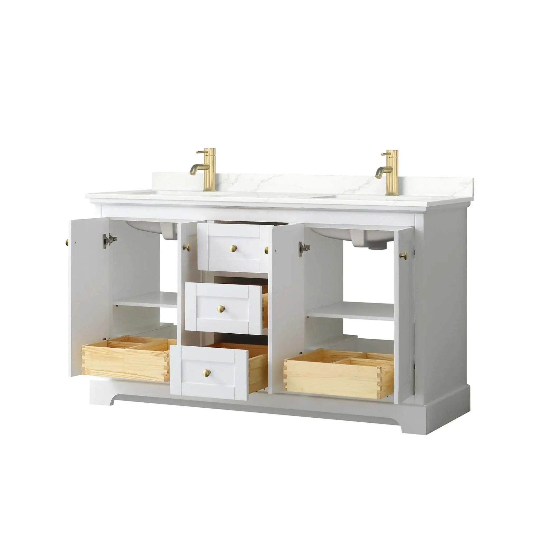 60" Avery Double Bathroom Vanity in White with Brushed Gold Trim by Wyndham
