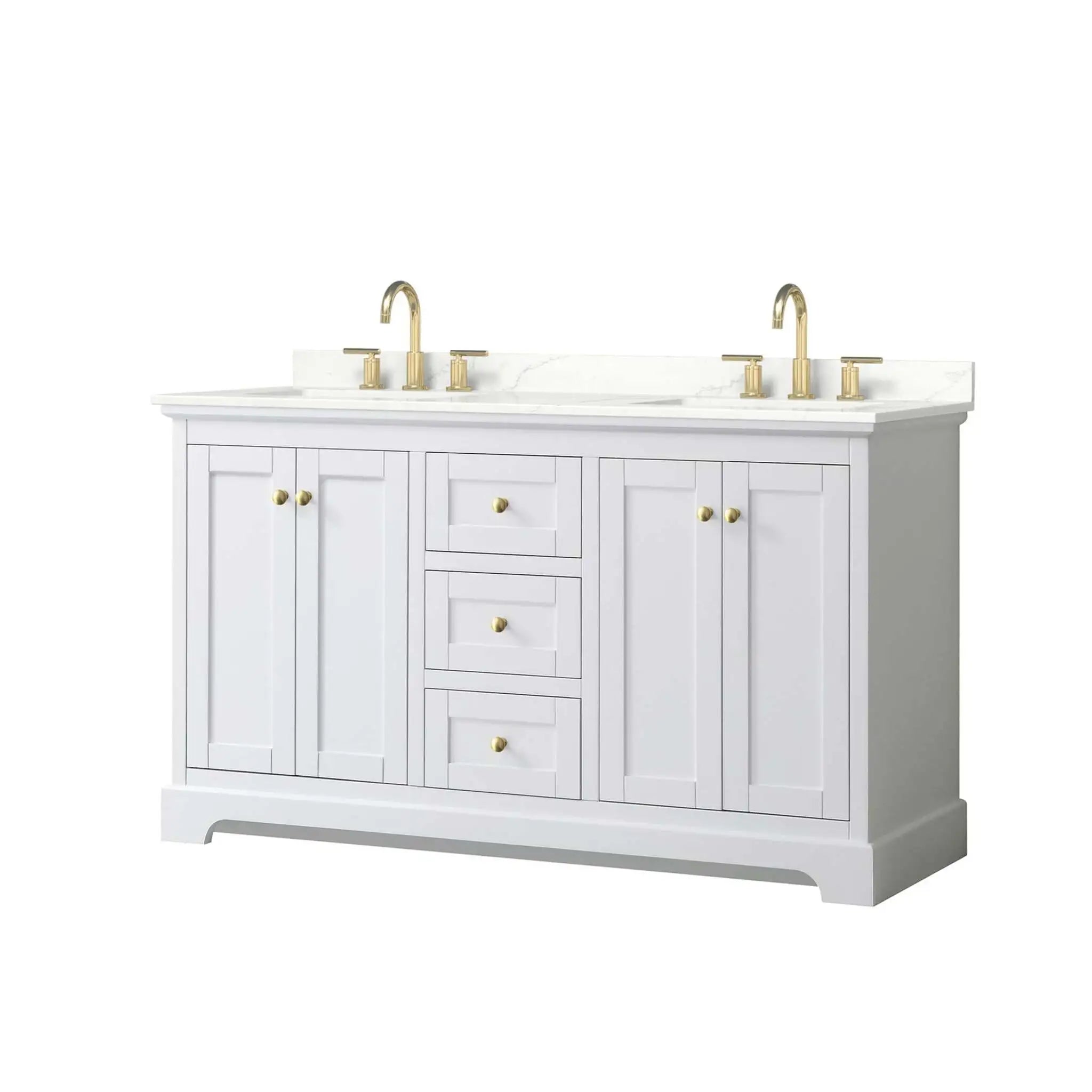 60" Avery Double Bathroom Vanity in White with Brushed Gold Trim by Wyndham