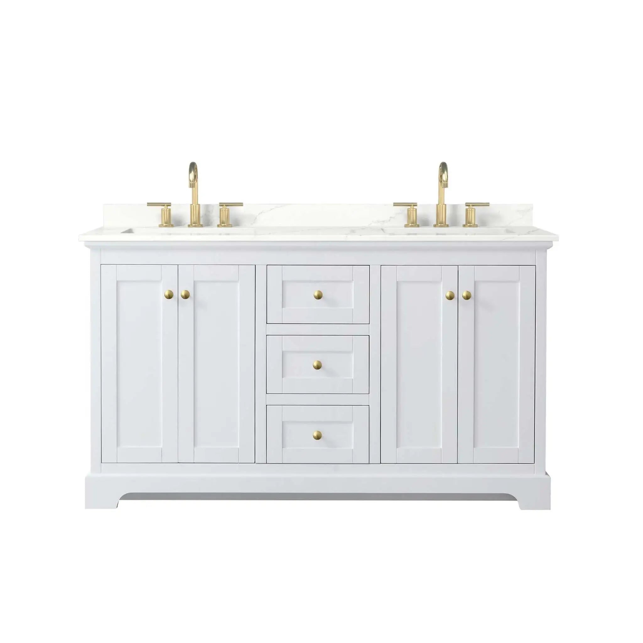 60" Avery Double Bathroom Vanity in White with Brushed Gold Trim by Wyndham