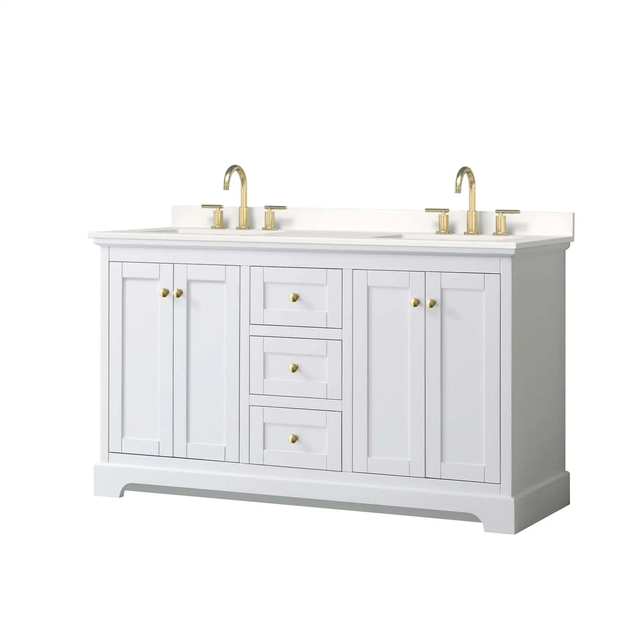 60" Avery Double Bathroom Vanity in White with Brushed Gold Trim by Wyndham