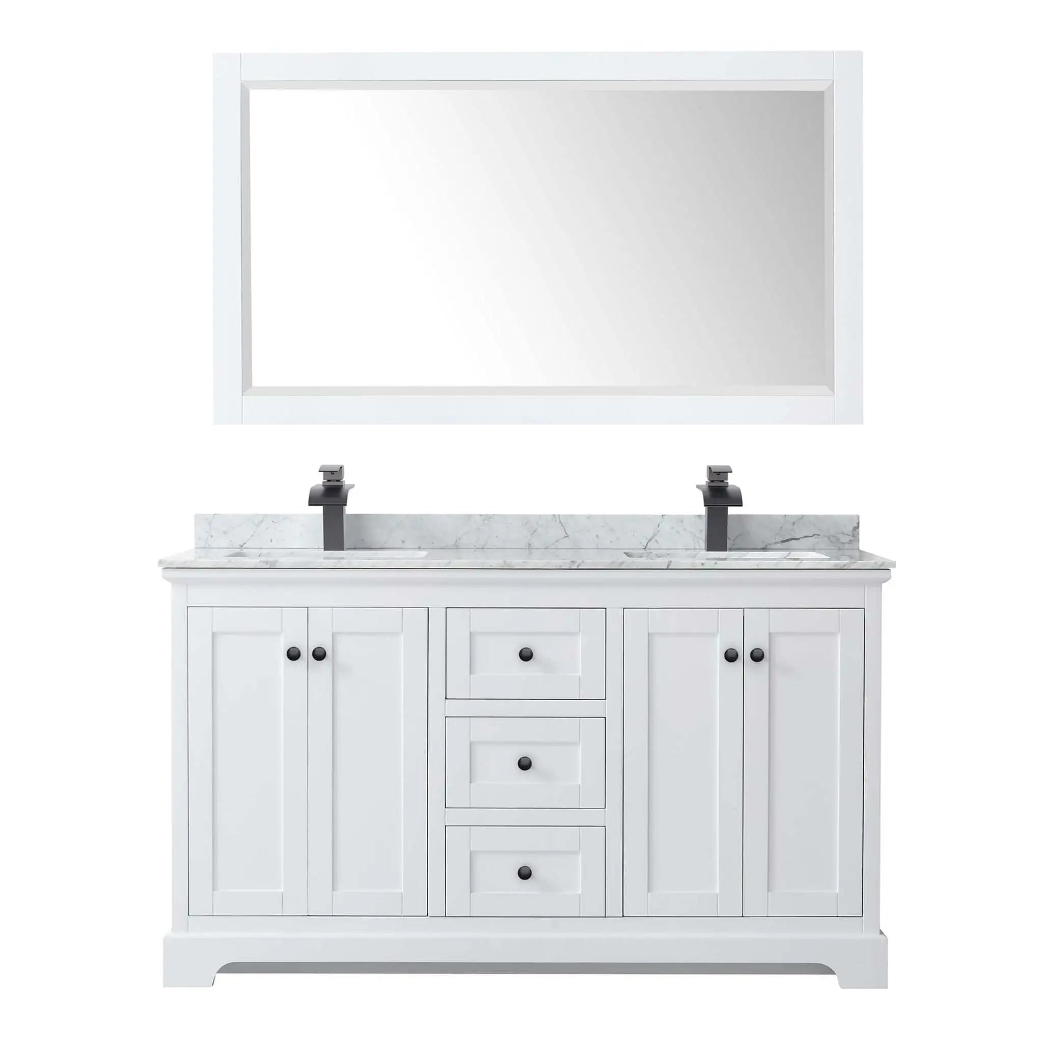 60" Avery Double Bathroom Vanity in White with Matte Black Trim & 58" Mirror by Wyndham
