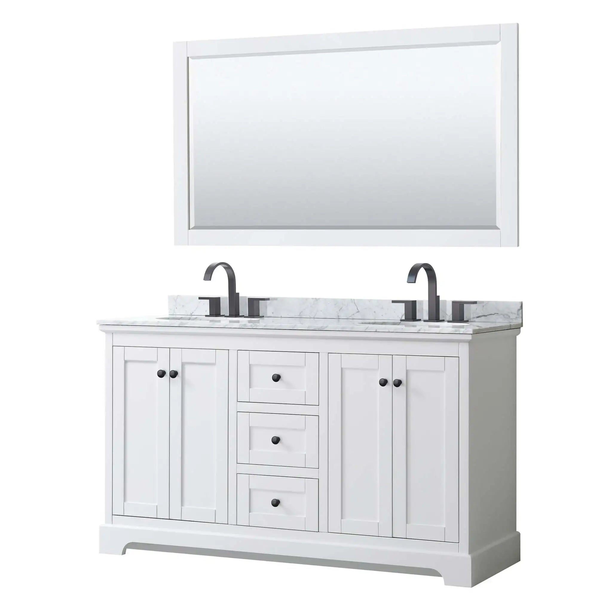 60" Avery Double Bathroom Vanity in White with Matte Black Trim & 58" Mirror by Wyndham