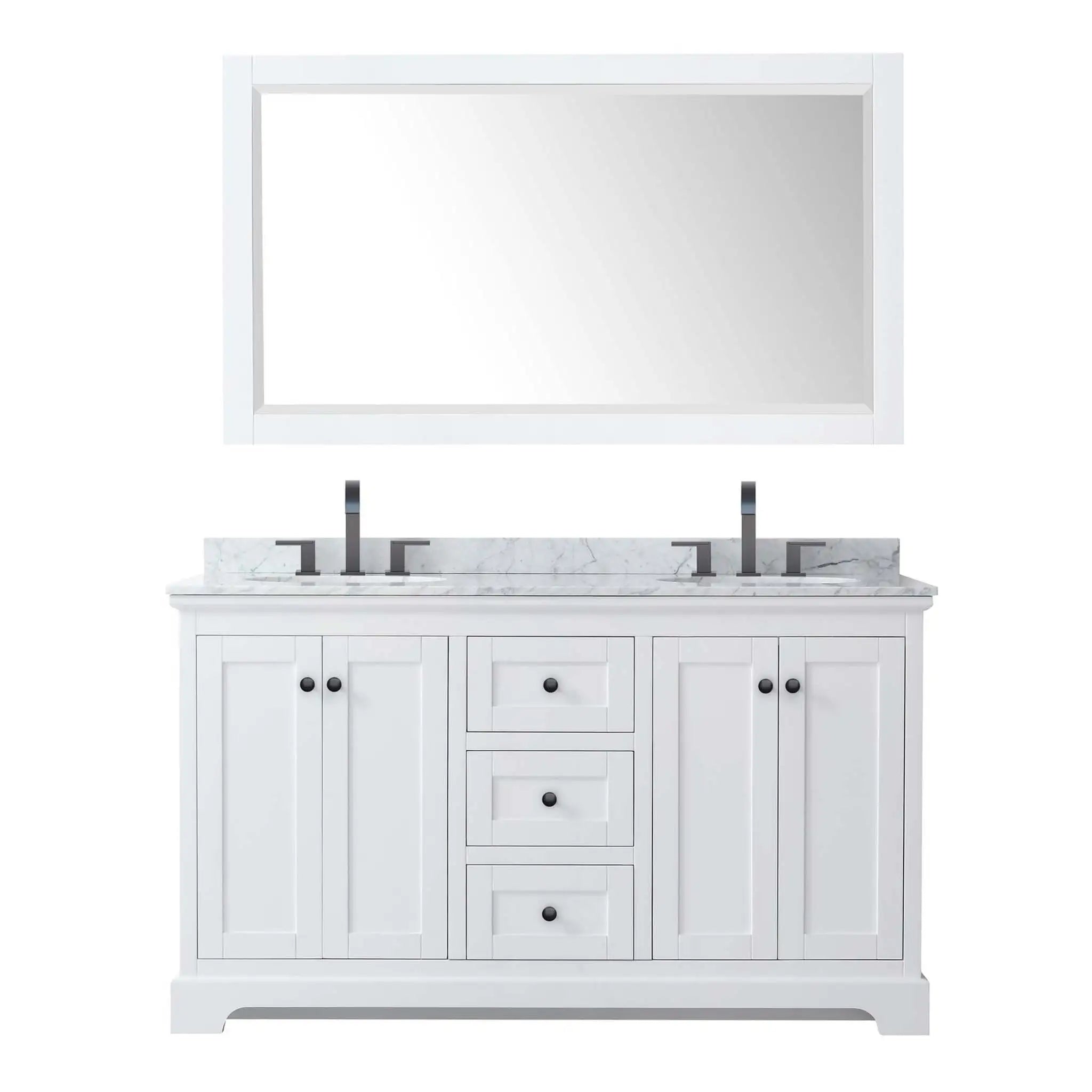 60" Avery Double Bathroom Vanity in White with Matte Black Trim & 58" Mirror by Wyndham