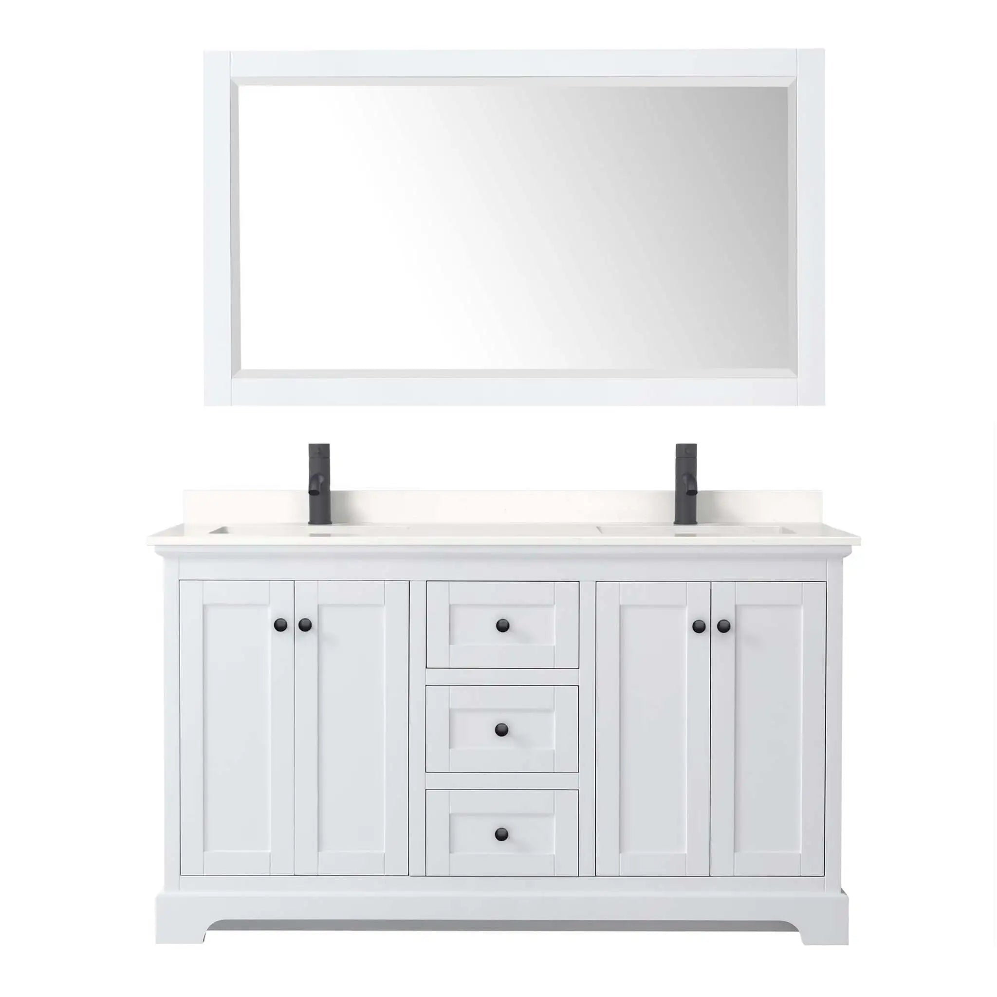 60" Avery Double Bathroom Vanity in White with Matte Black Trim & 58" Mirror by Wyndham