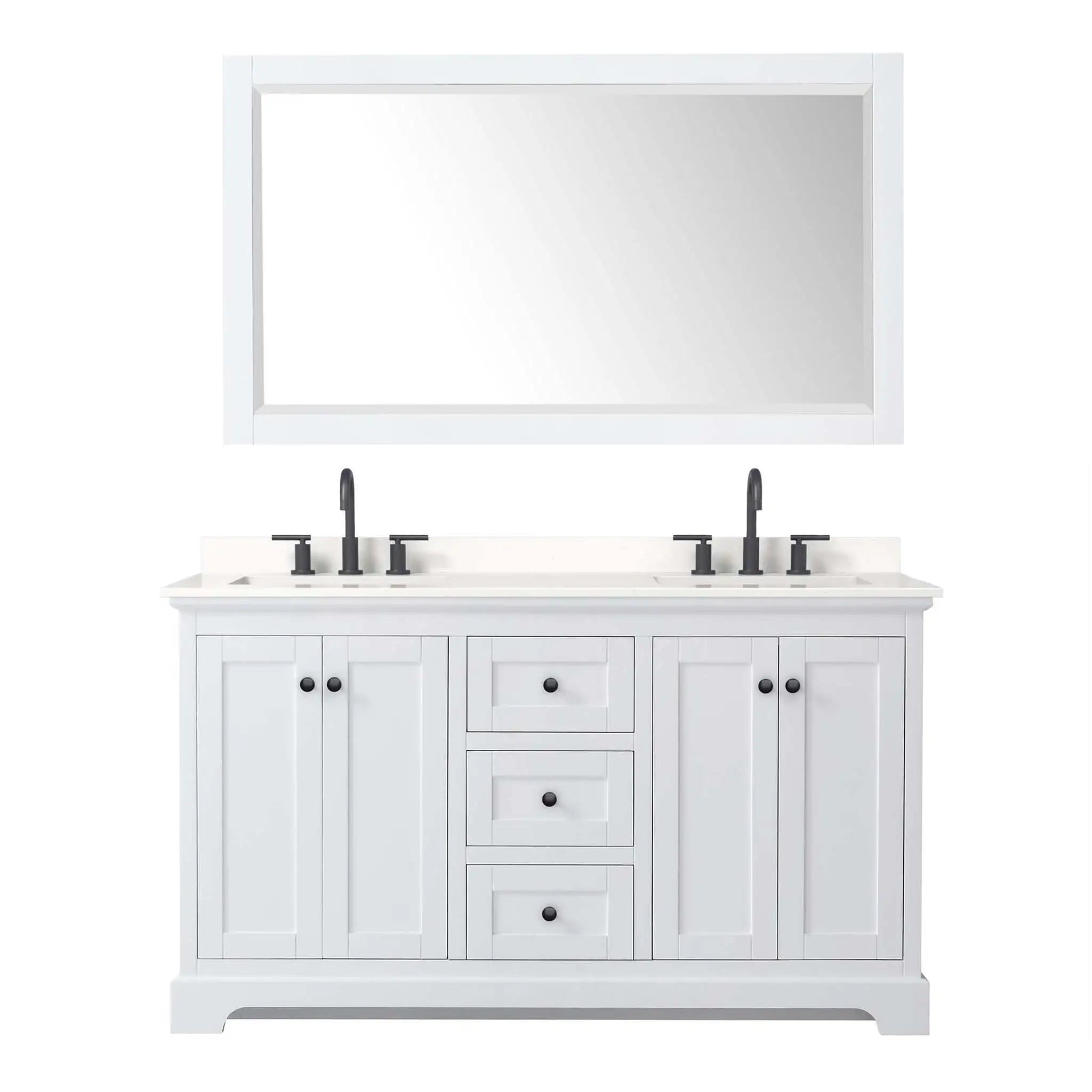 60" Avery Double Bathroom Vanity in White with Matte Black Trim & 58" Mirror by Wyndham