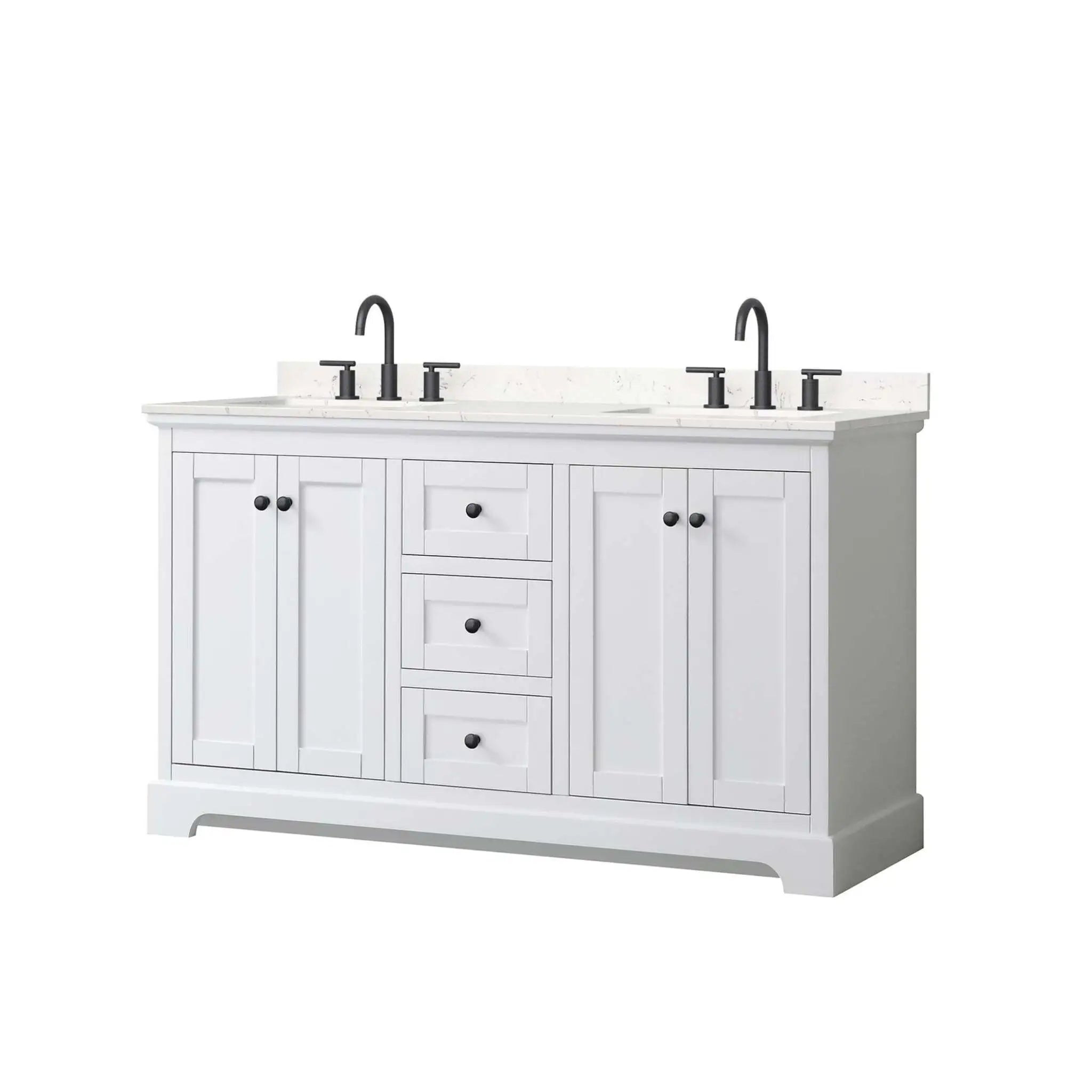 60" Avery Double Bathroom Vanity in White with Matte Black Trim by Wyndham