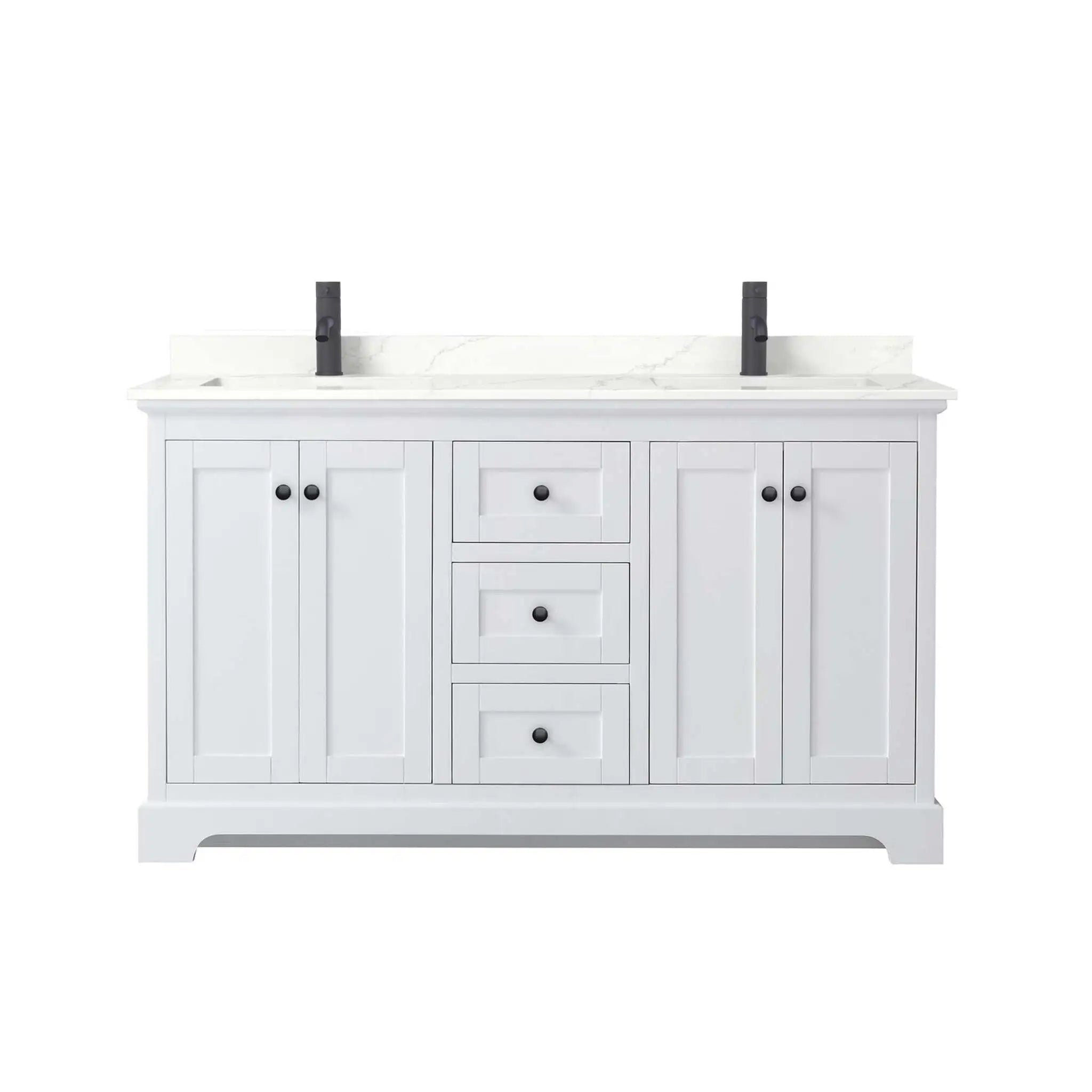 60" Avery Double Bathroom Vanity in White with Matte Black Trim by Wyndham