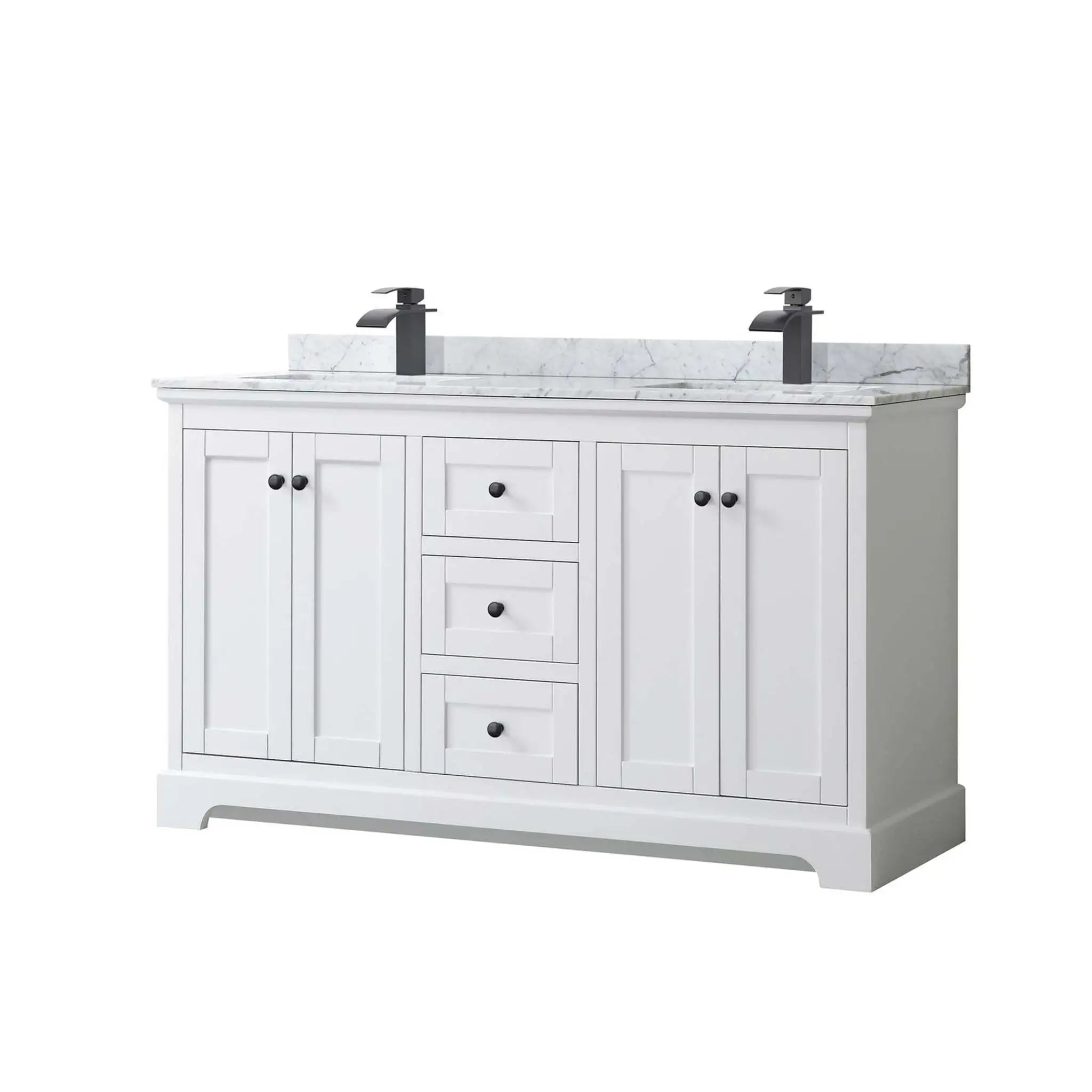 60" Avery Double Bathroom Vanity in White with Matte Black Trim by Wyndham