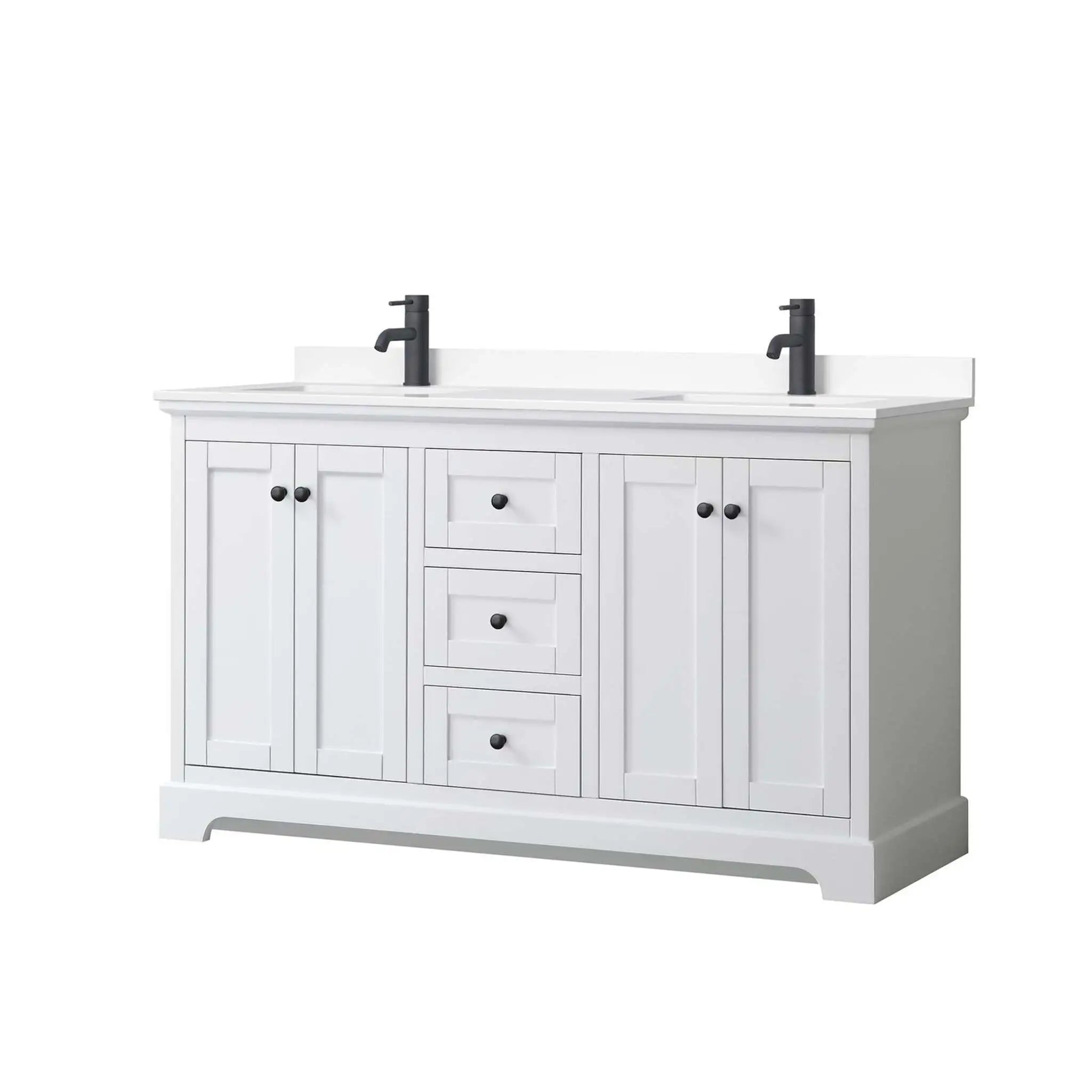 60" Avery Double Bathroom Vanity in White with Matte Black Trim by Wyndham