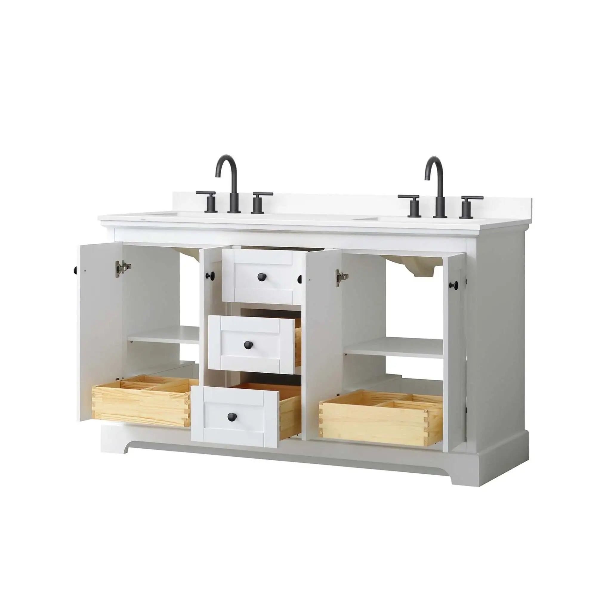 60" Avery Double Bathroom Vanity in White with Matte Black Trim by Wyndham