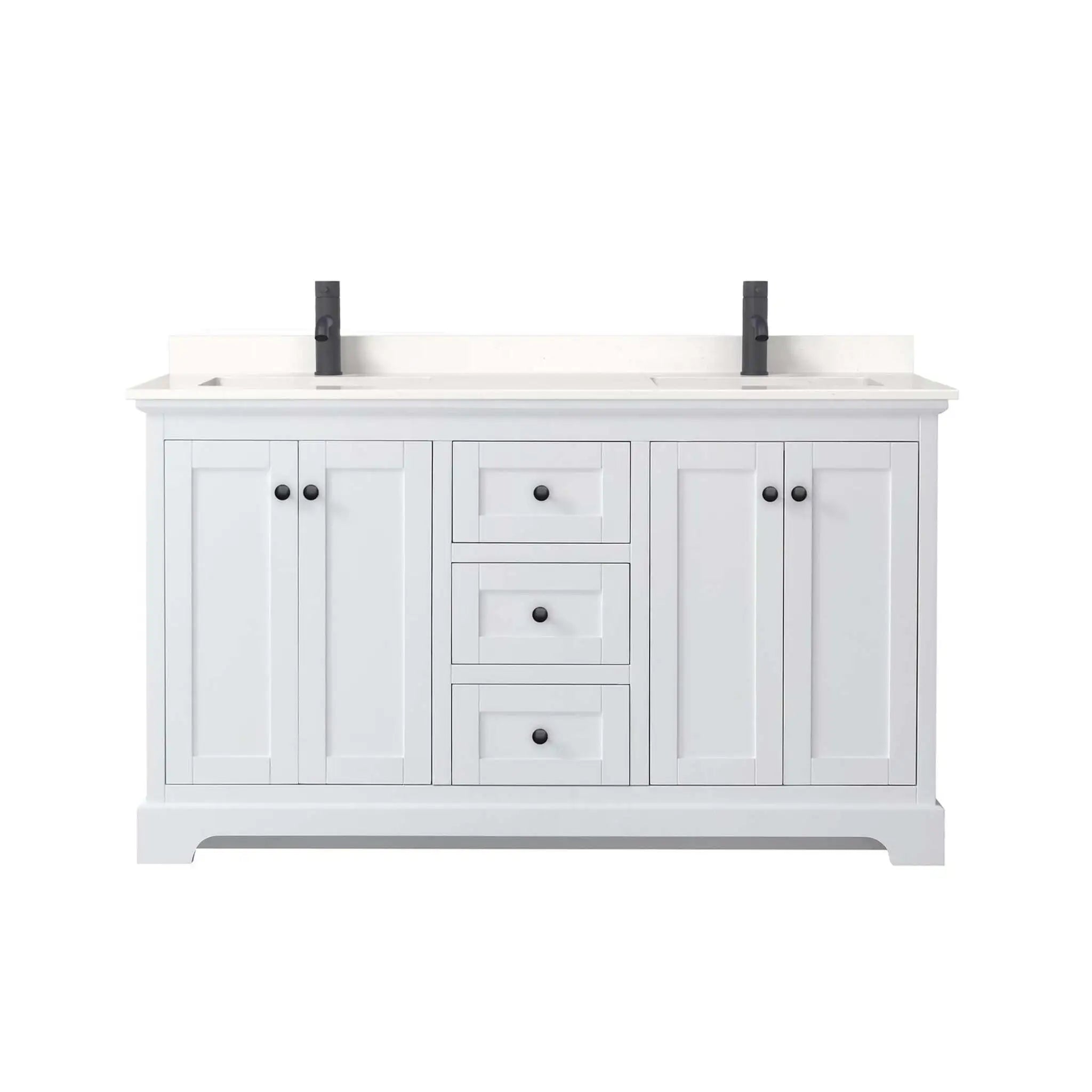 60" Avery Double Bathroom Vanity in White with Matte Black Trim by Wyndham