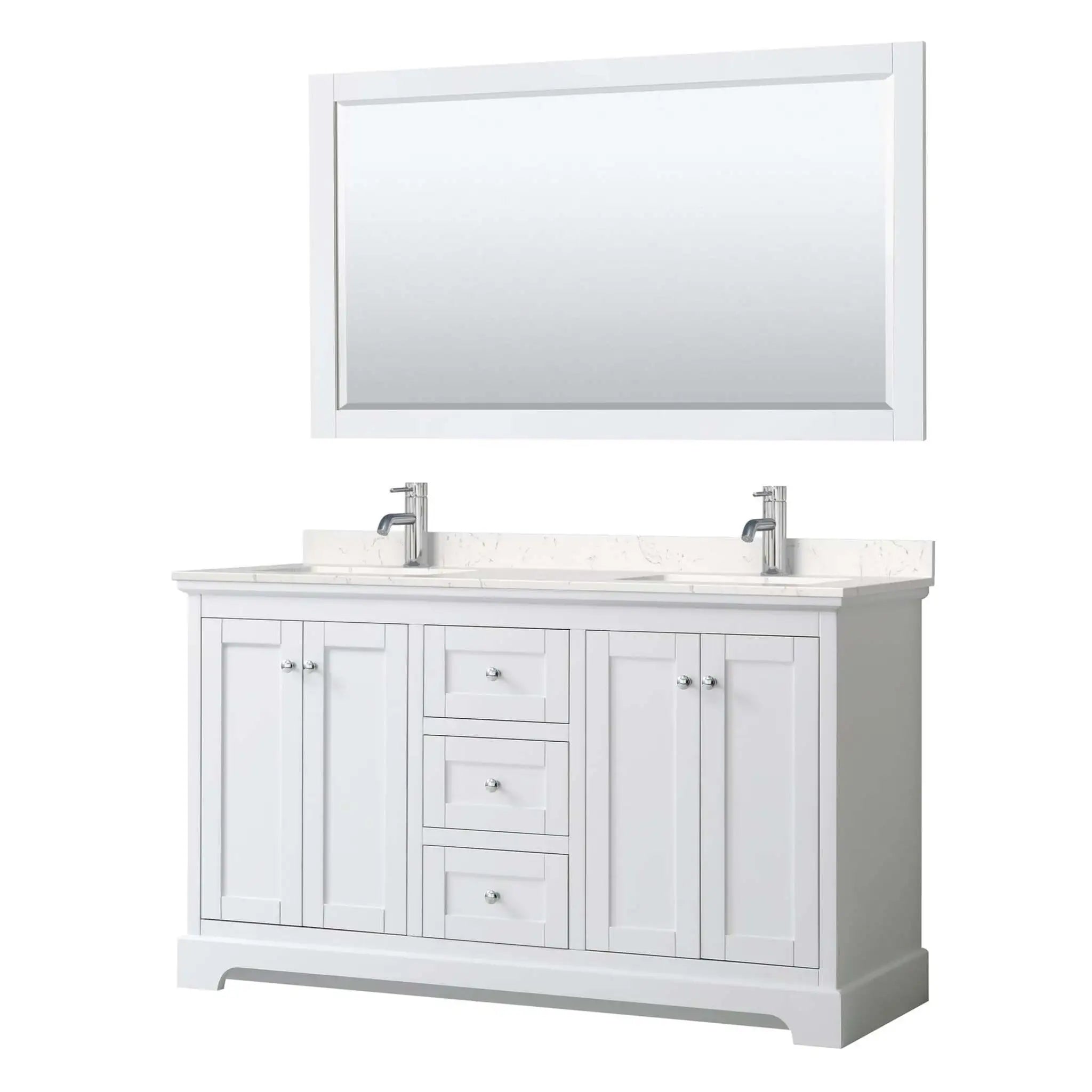 60" Avery Double Bathroom Vanity in White with Polished Chrome Trim & 58" Mirror by Wyndham