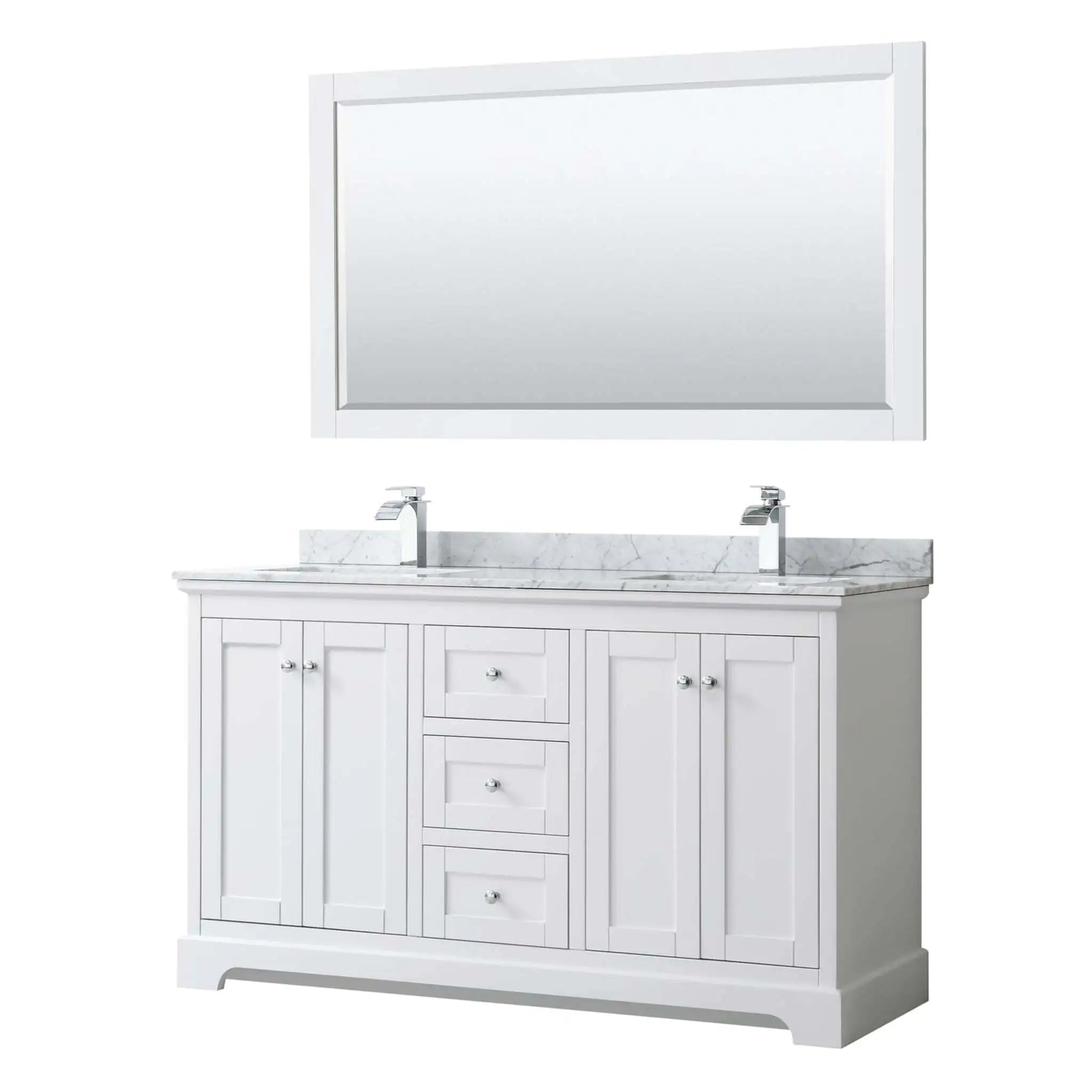 60" Avery Double Bathroom Vanity in White with Polished Chrome Trim & 58" Mirror by Wyndham