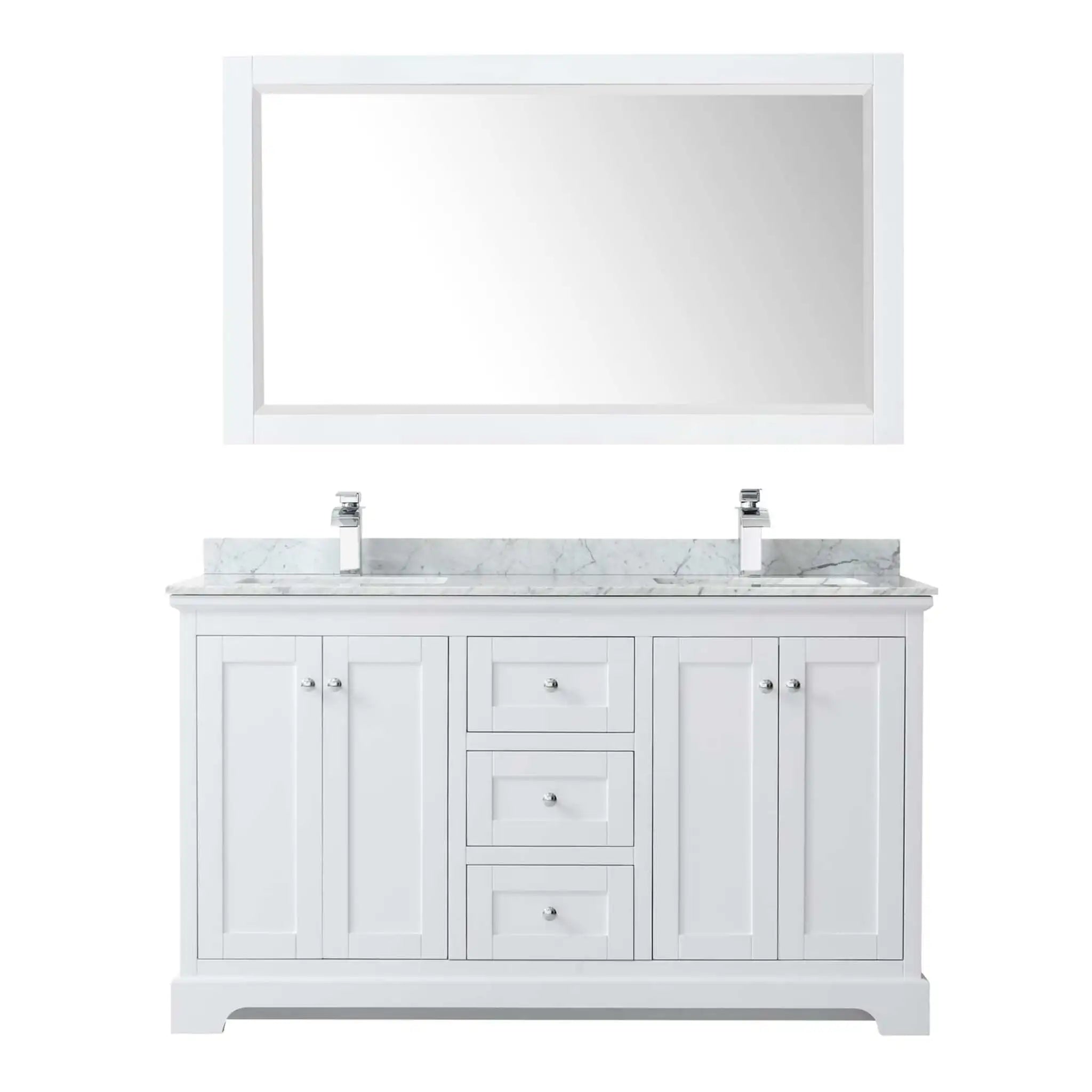 60" Avery Double Bathroom Vanity in White with Polished Chrome Trim & 58" Mirror by Wyndham