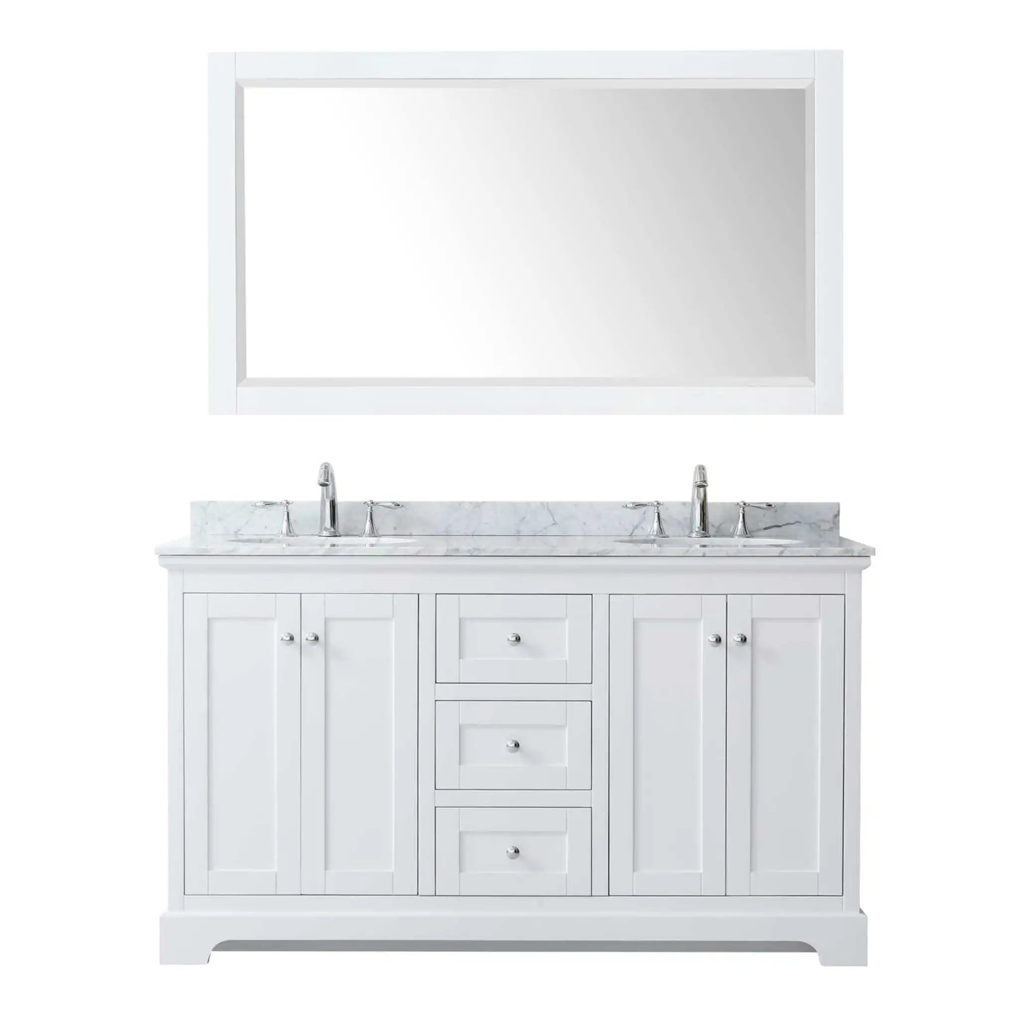 60" Avery Double Bathroom Vanity in White with Polished Chrome Trim & 58" Mirror by Wyndham