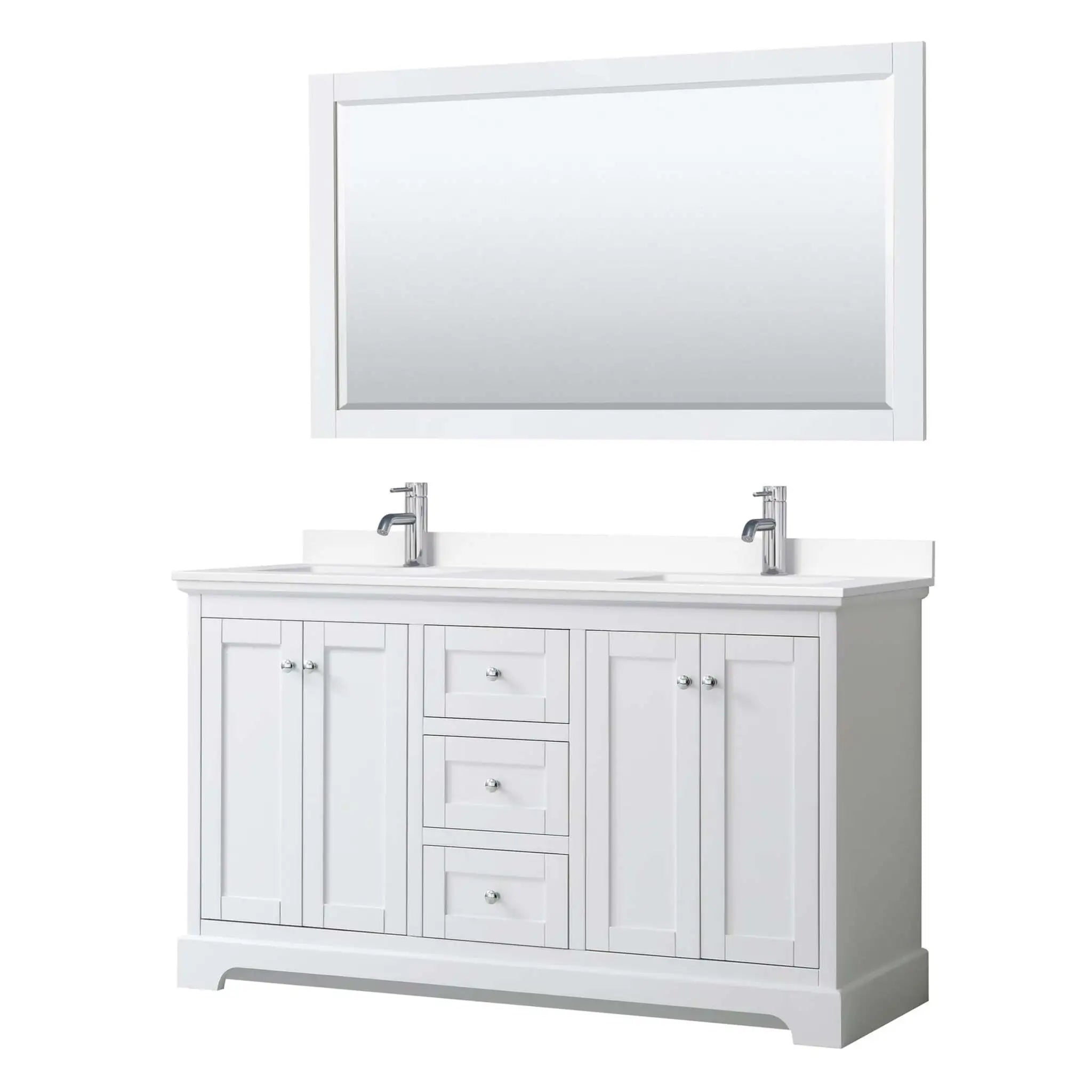 60" Avery Double Bathroom Vanity in White with Polished Chrome Trim & 58" Mirror by Wyndham
