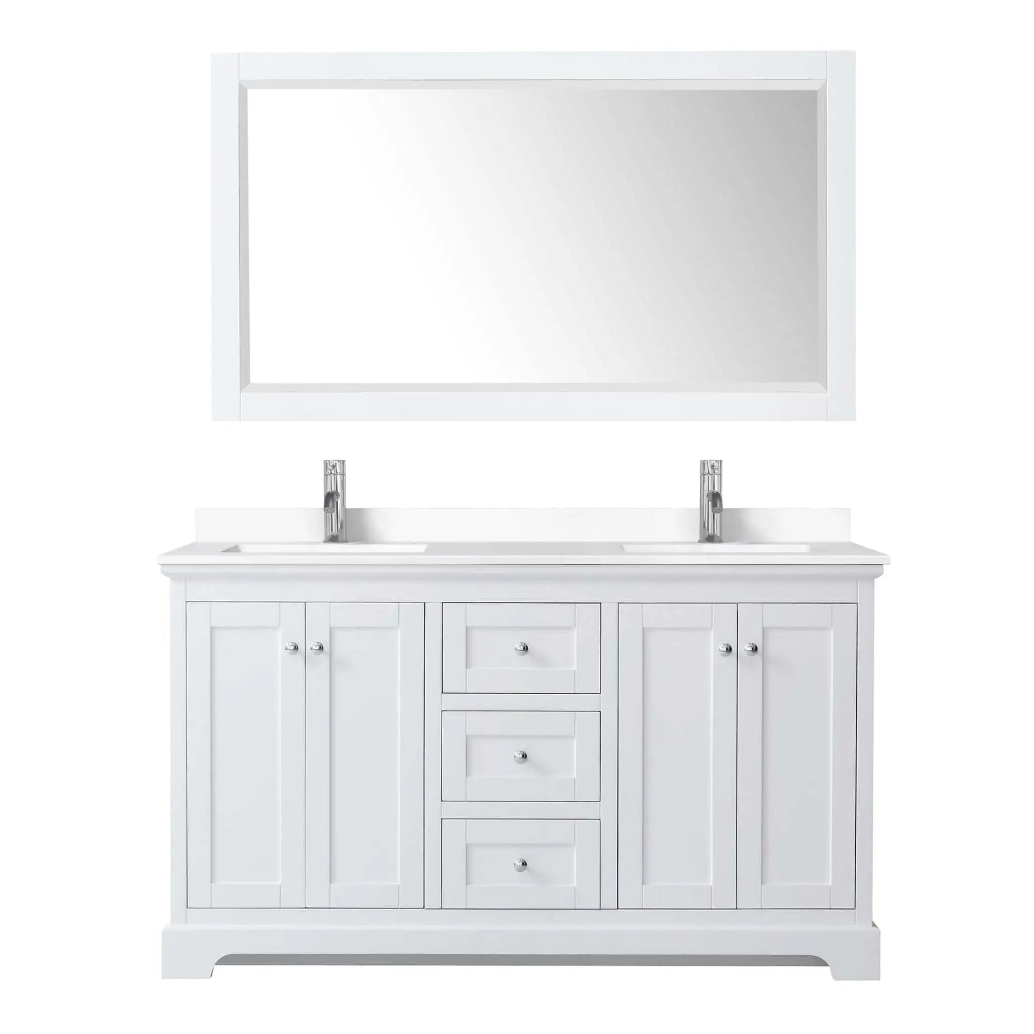 60" Avery Double Bathroom Vanity in White with Polished Chrome Trim & 58" Mirror by Wyndham