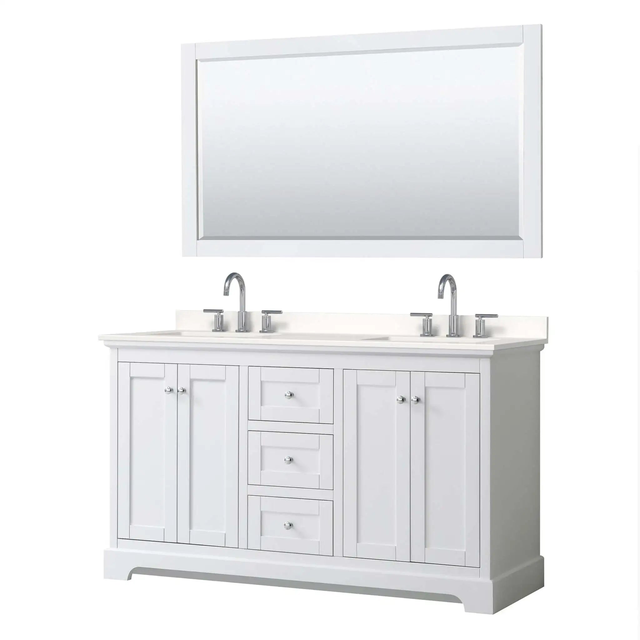60" Avery Double Bathroom Vanity in White with Polished Chrome Trim & 58" Mirror by Wyndham