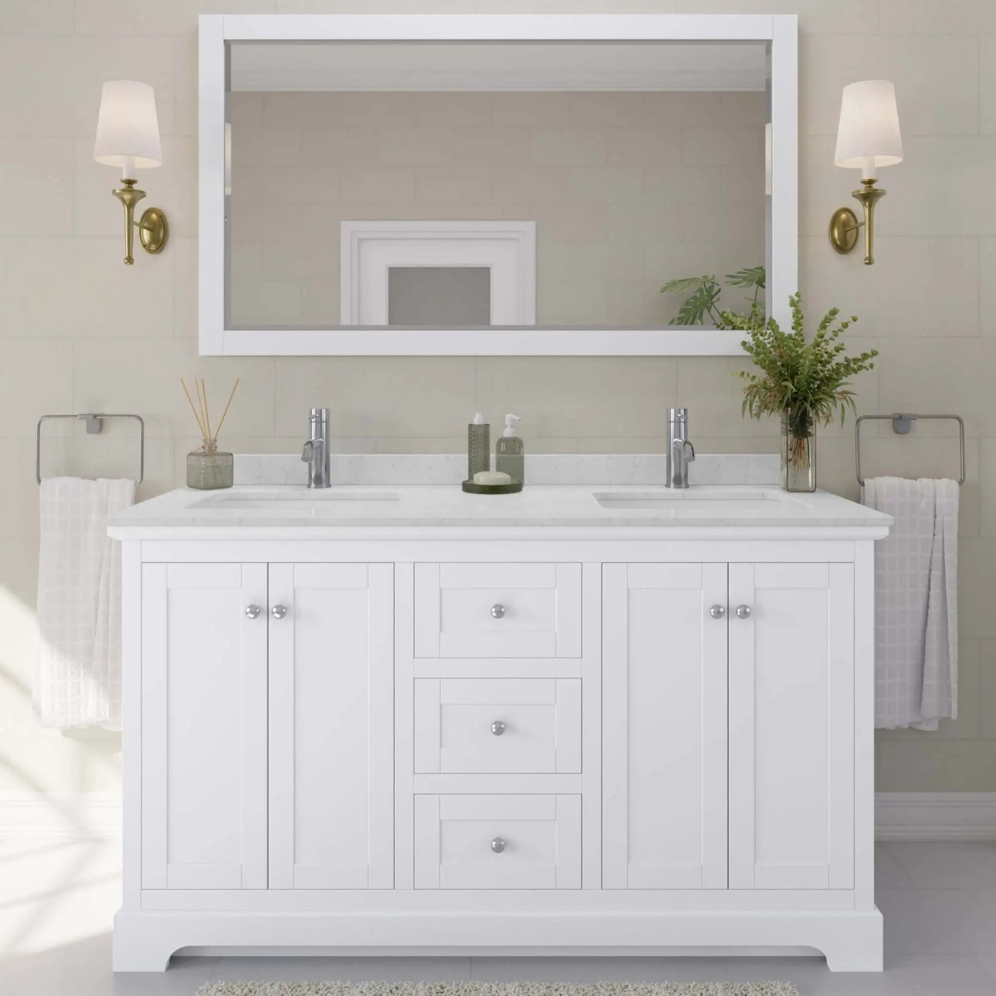 60" Avery Double Bathroom Vanity in White with Polished Chrome Trim by Wyndham