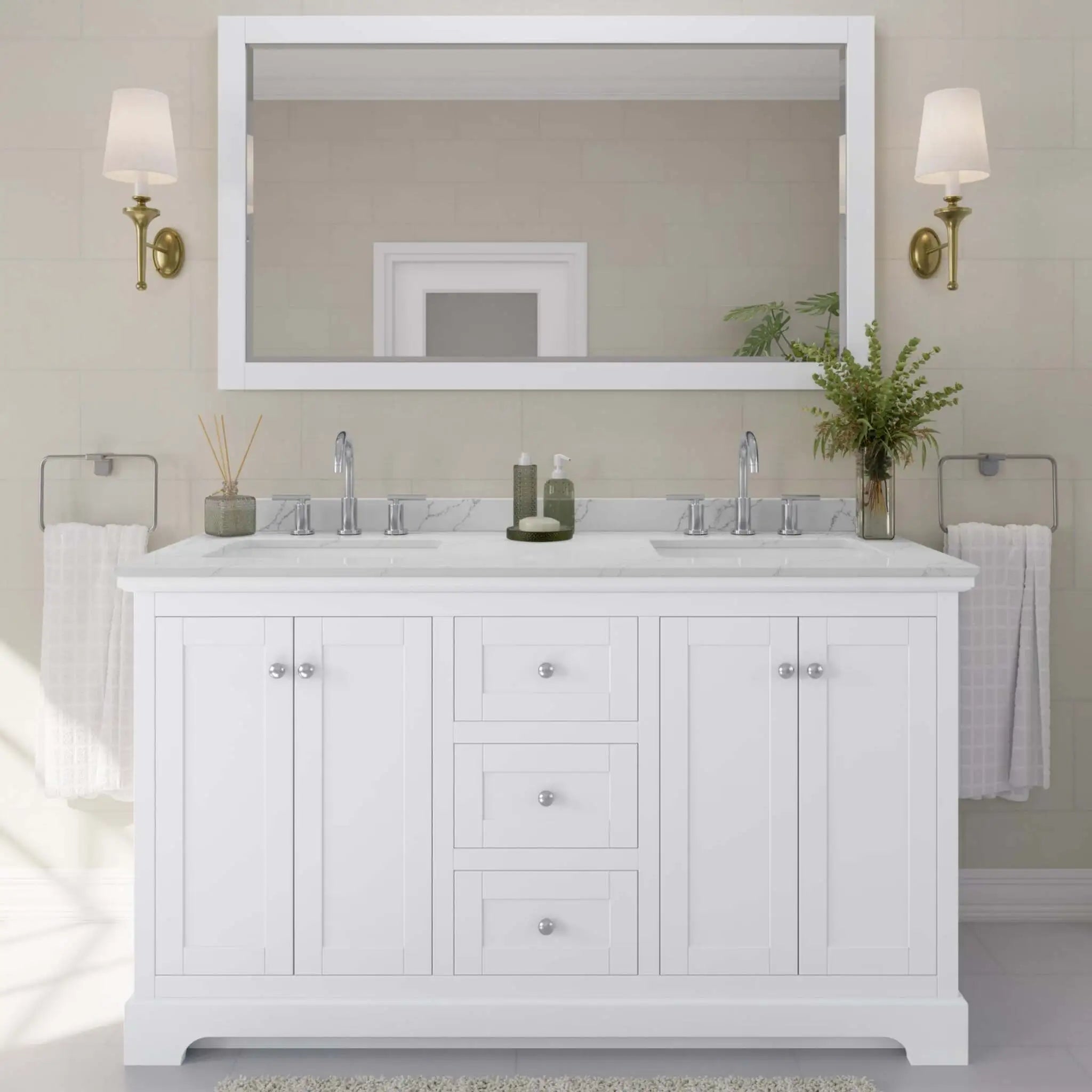 60" Avery Double Bathroom Vanity in White with Polished Chrome Trim by Wyndham