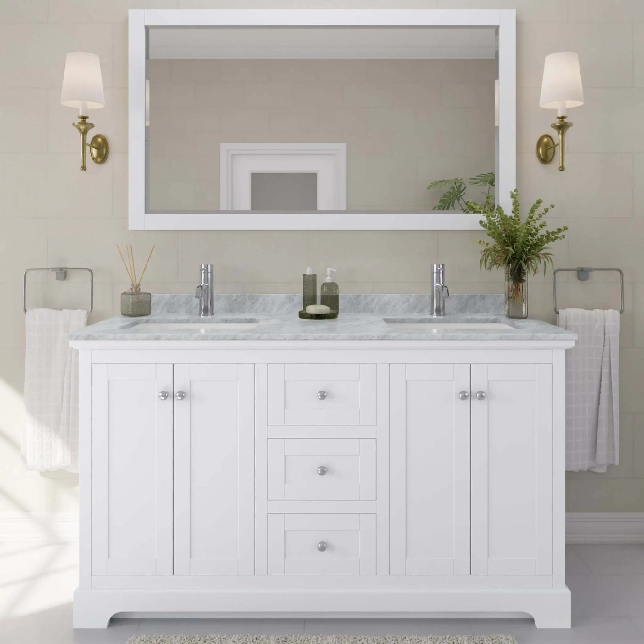 60" Avery Double Bathroom Vanity in White with Polished Chrome Trim by Wyndham