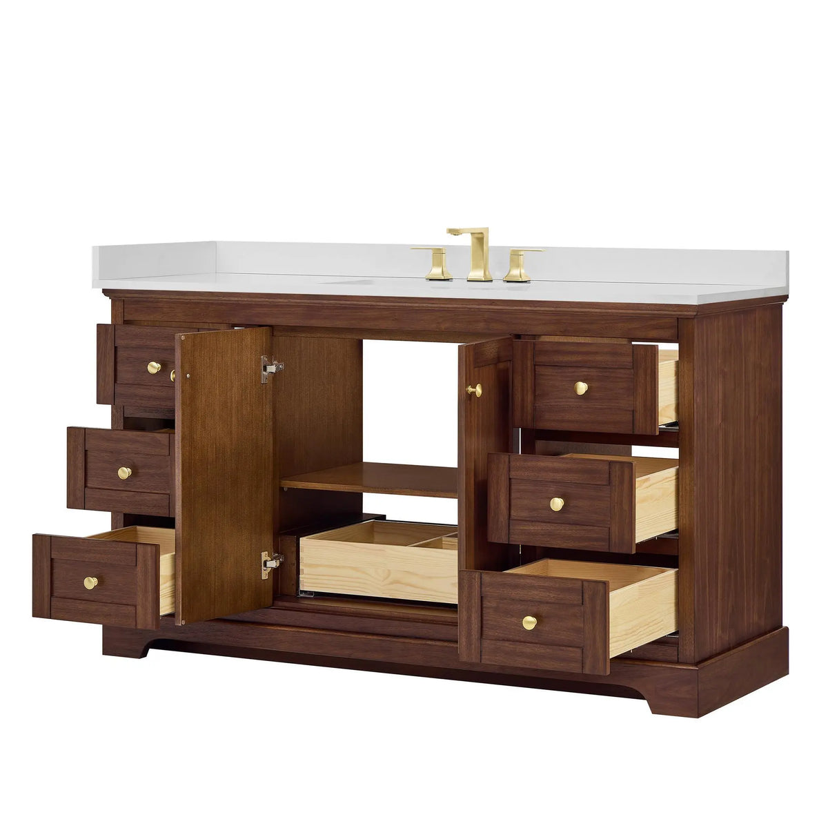 60" Avery Single Bathroom Vanity Dark Walnut Brushed Gold Trim by wyndham View 33