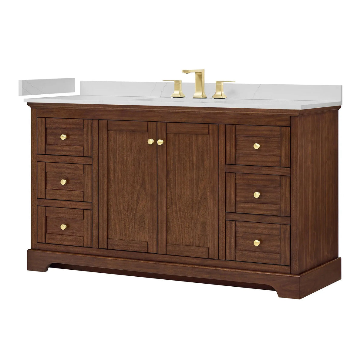 60" Avery Single Bathroom Vanity Dark Walnut Brushed Gold Trim by wyndham View 40