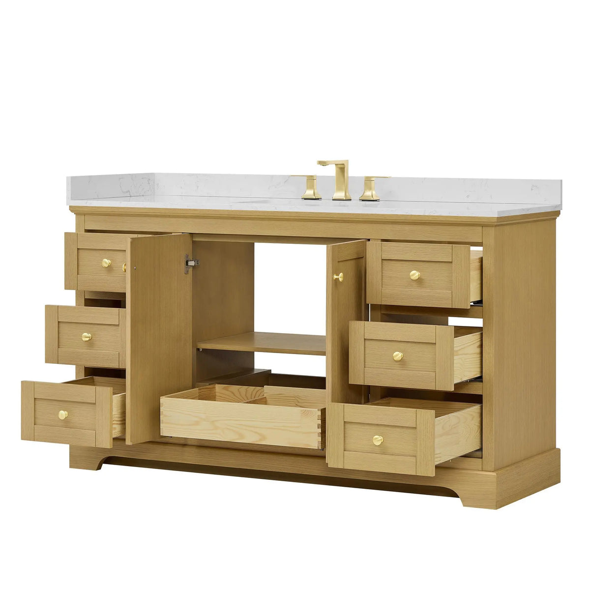 60" Avery Single Bathroom Vanity Honey Oak Brushed Gold Trim by wyndham View 8