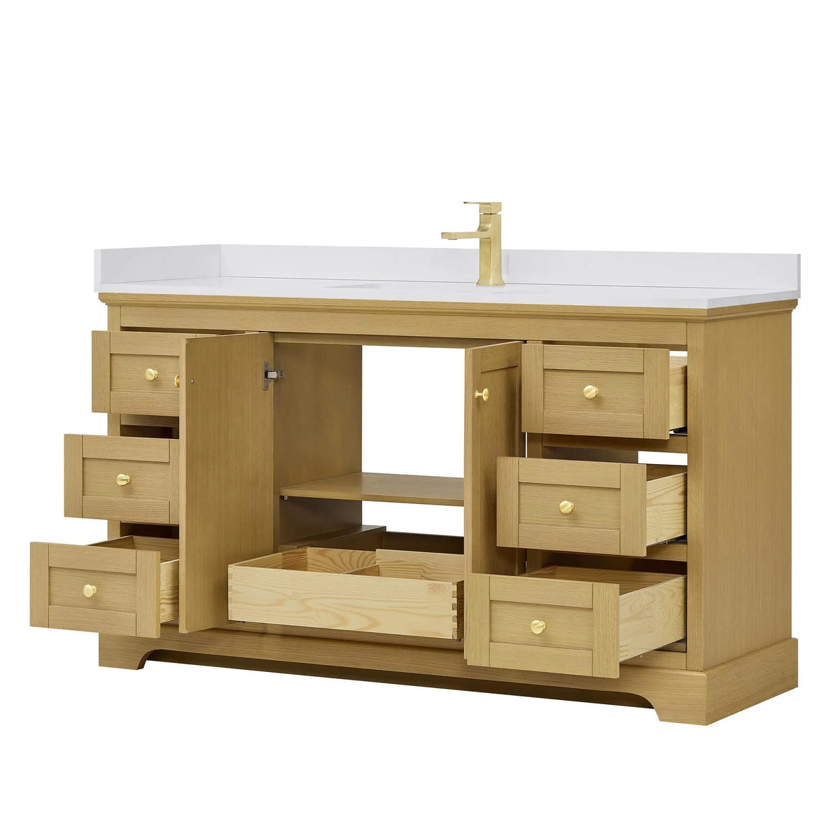 60" Avery Single Bathroom Vanity Honey Oak Brushed Gold Trim by wyndham View 23