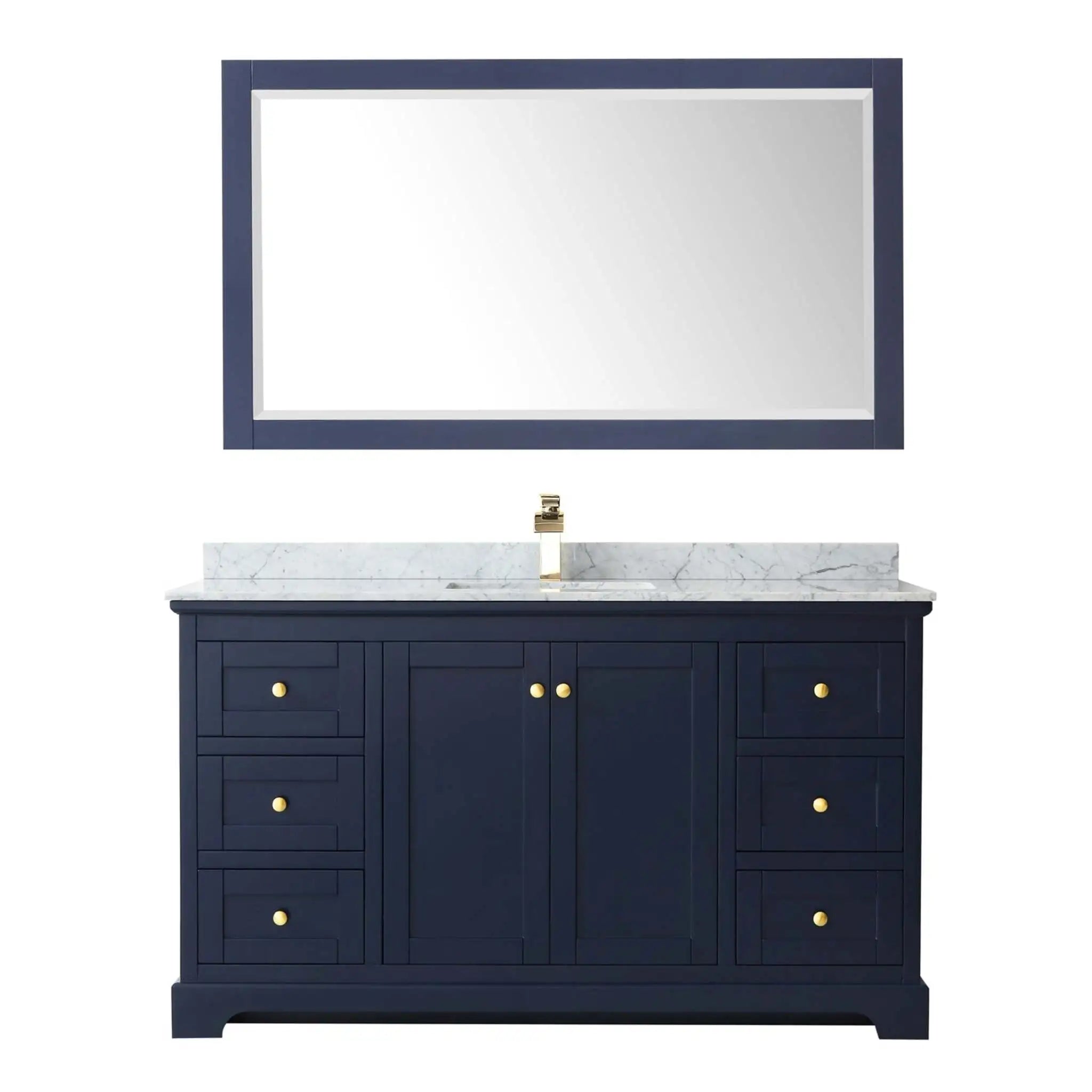 60" Avery Single Bathroom Vanity in Dark Blue with Brushed Gold Trim & 58" Mirror by Wyndham