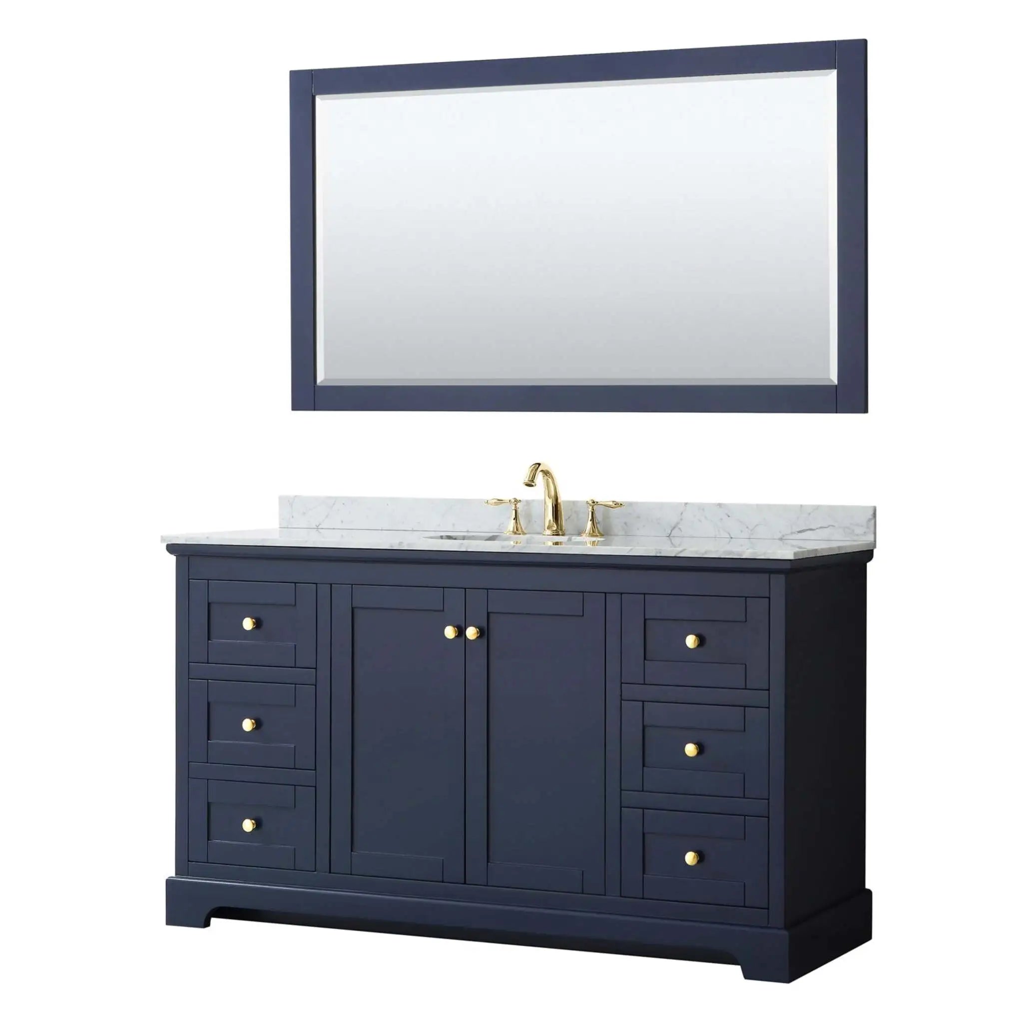 60" Avery Single Bathroom Vanity in Dark Blue with Brushed Gold Trim & 58" Mirror by Wyndham