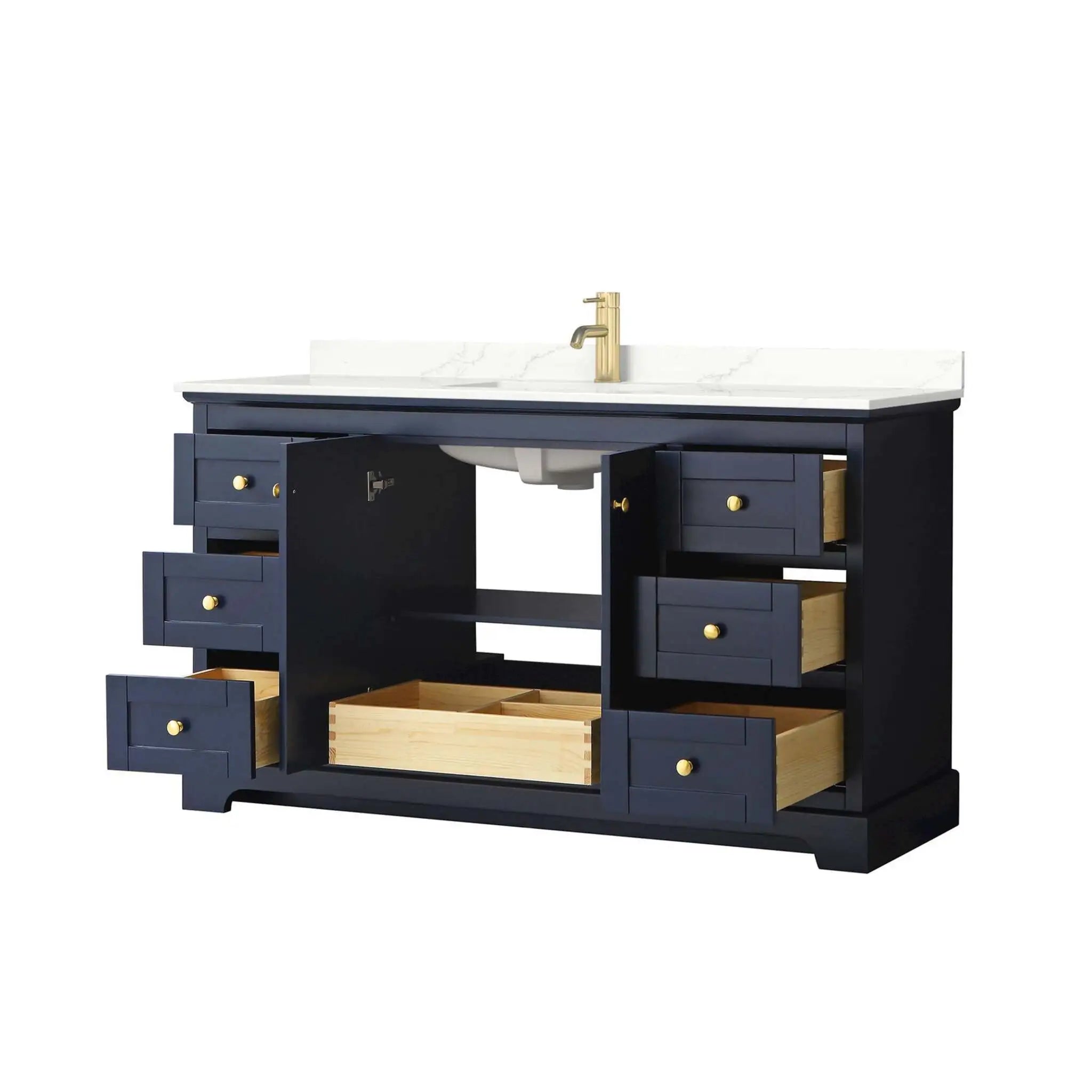 60" Avery Single Bathroom Vanity in Dark Blue with Brushed Gold Trim by Wyndham