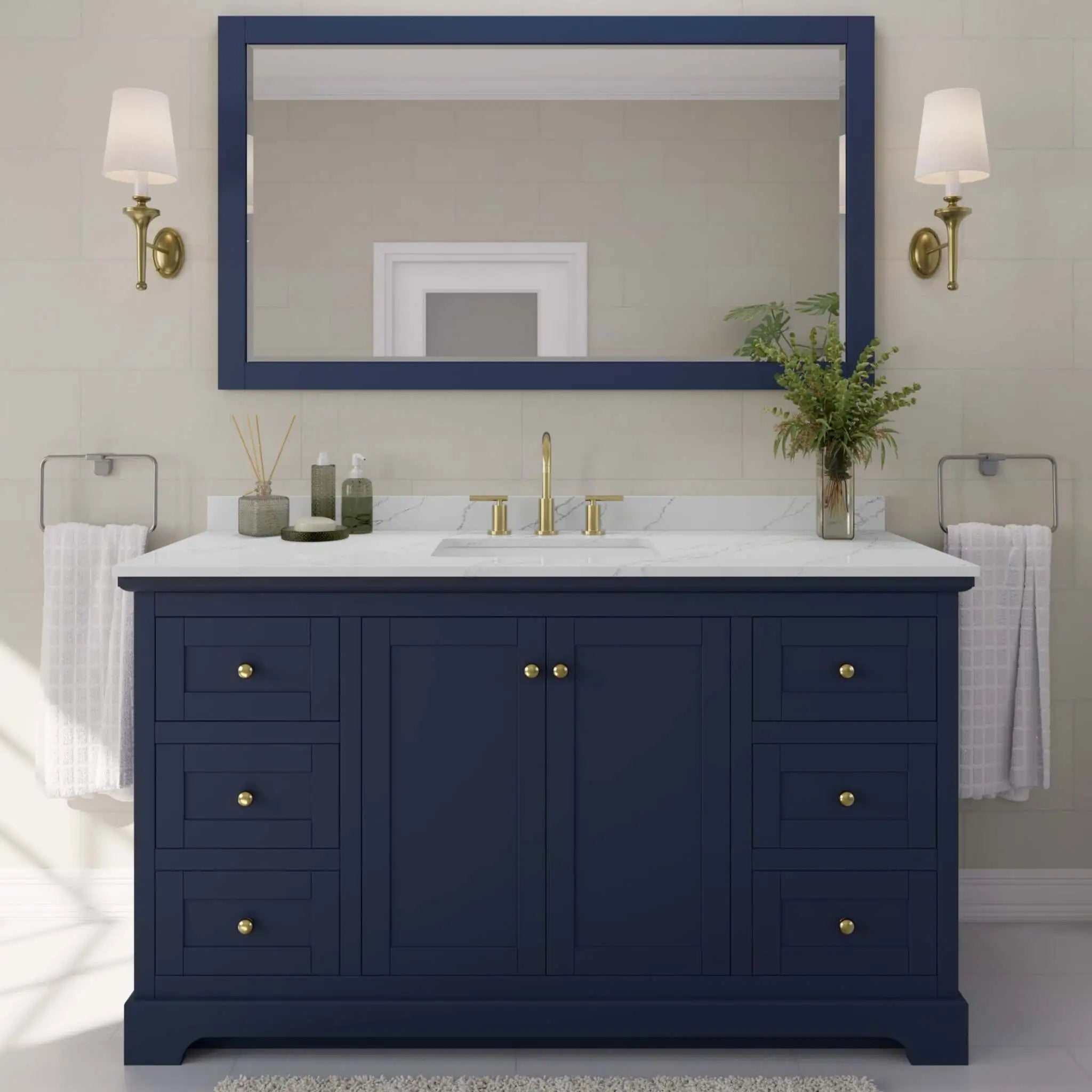 60" Avery Single Bathroom Vanity in Dark Blue with Brushed Gold Trim by Wyndham