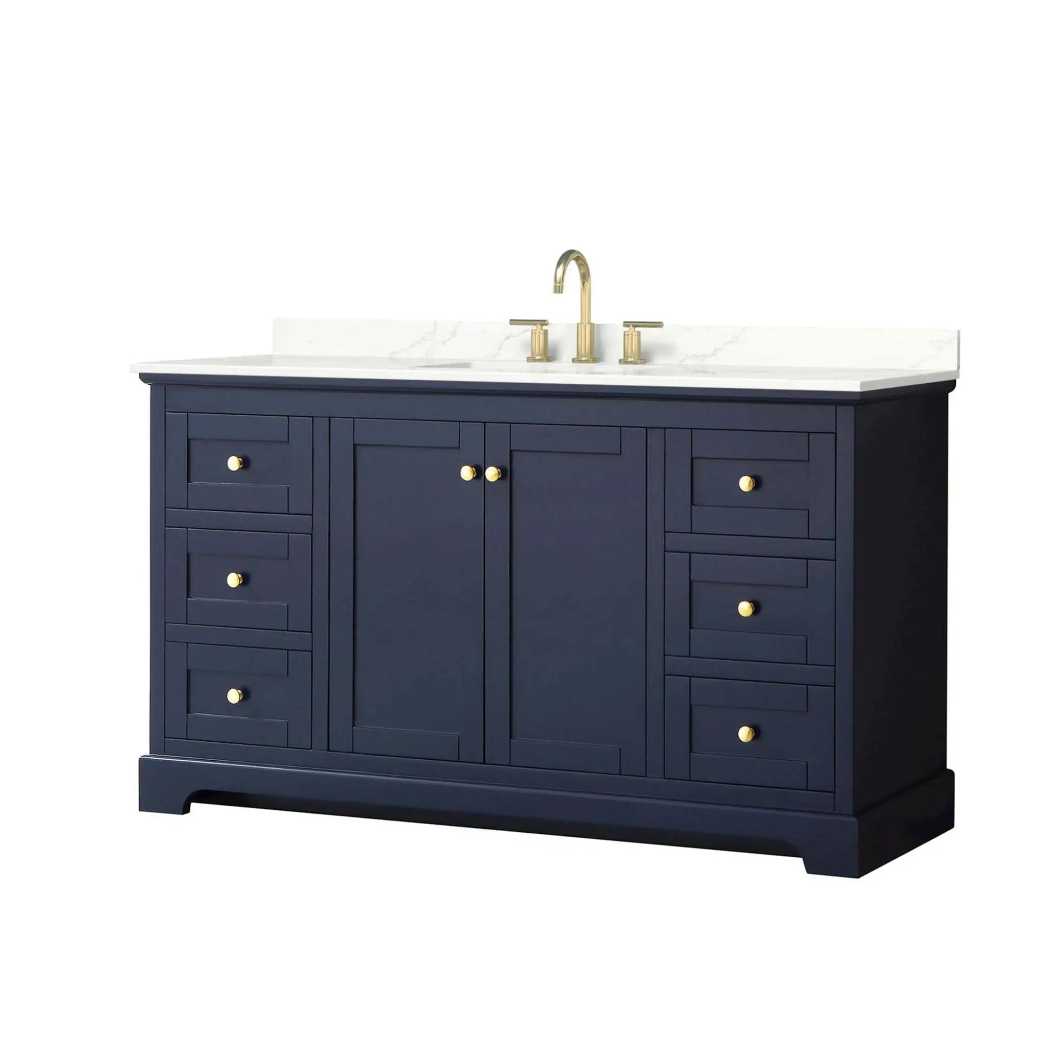 60" Avery Single Bathroom Vanity in Dark Blue with Brushed Gold Trim by Wyndham