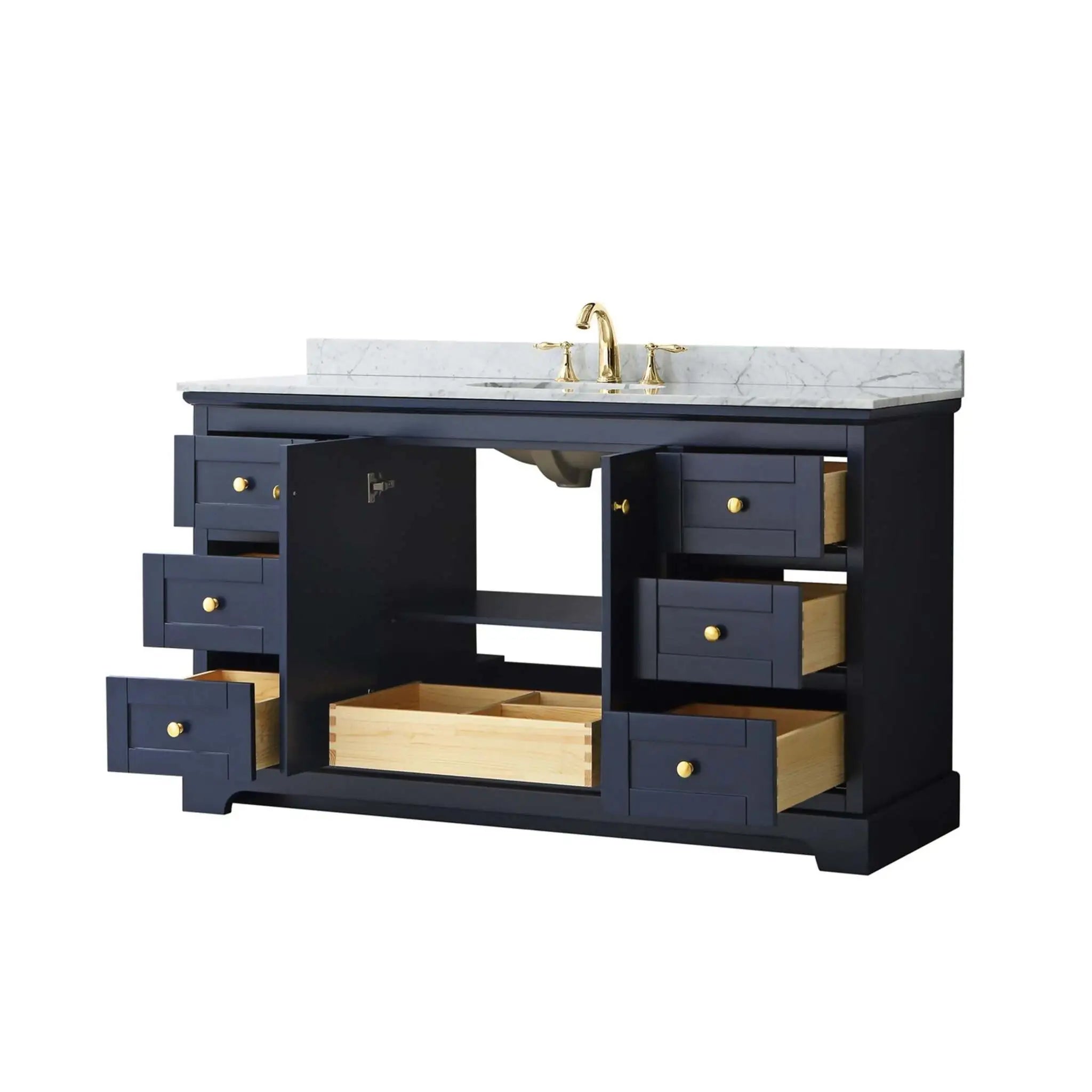 60" Avery Single Bathroom Vanity in Dark Blue with Brushed Gold Trim by Wyndham