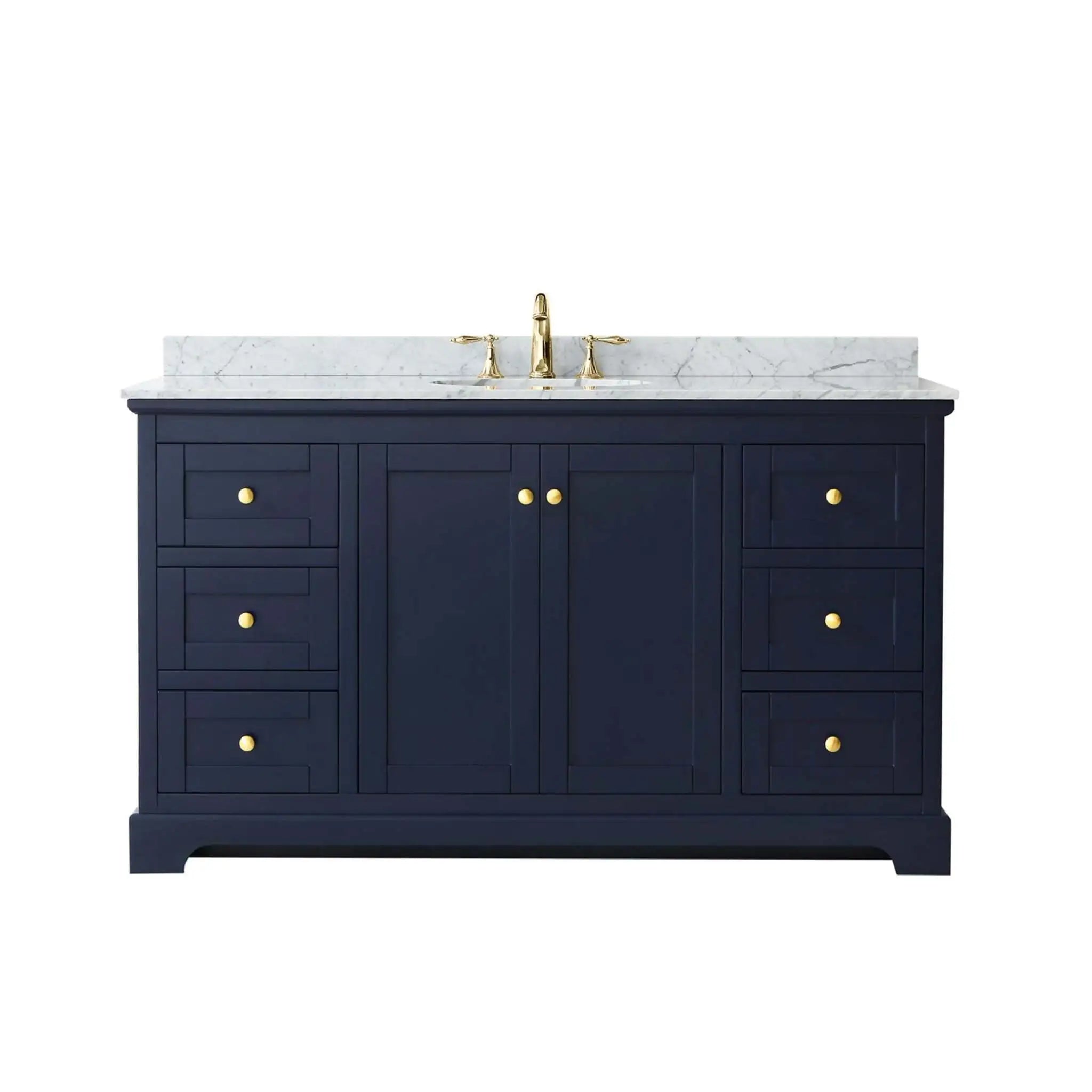 60" Avery Single Bathroom Vanity in Dark Blue with Brushed Gold Trim by Wyndham